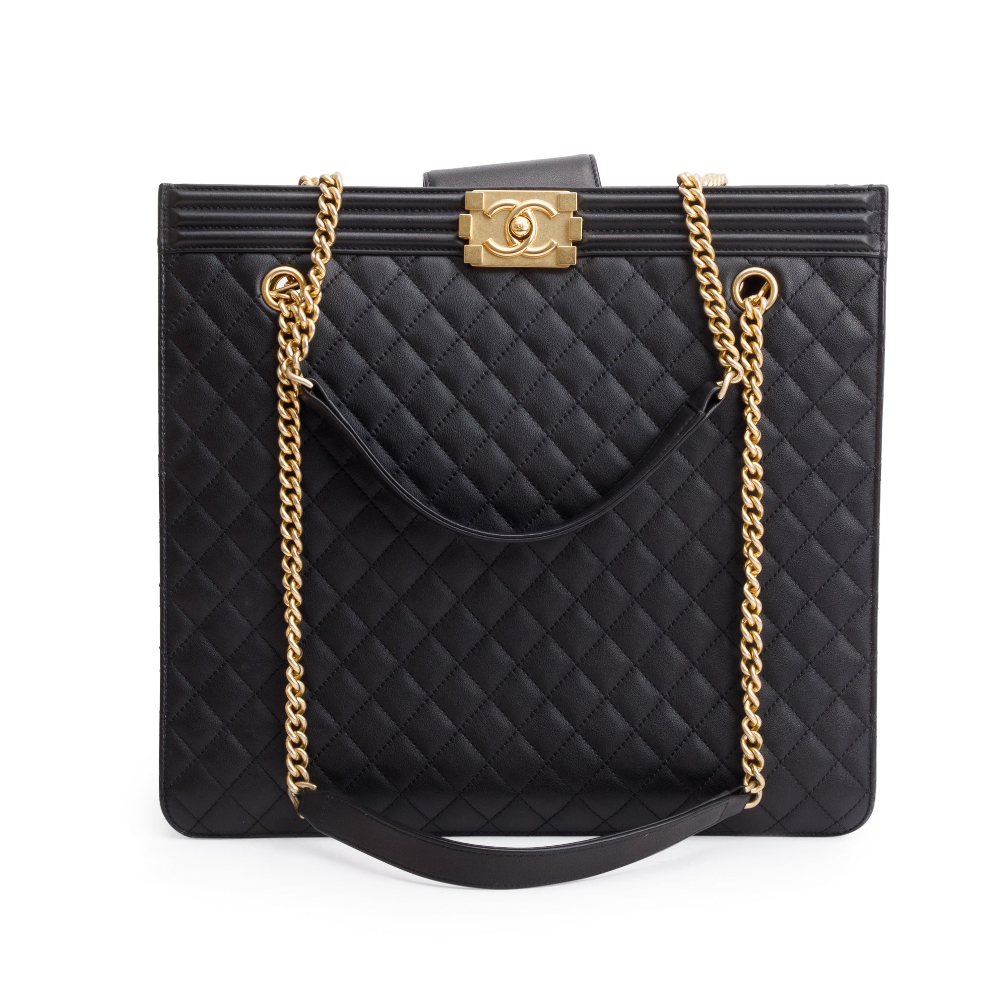 Chanel Black Quilted Lambskin Leather Boy Shopping Tote
