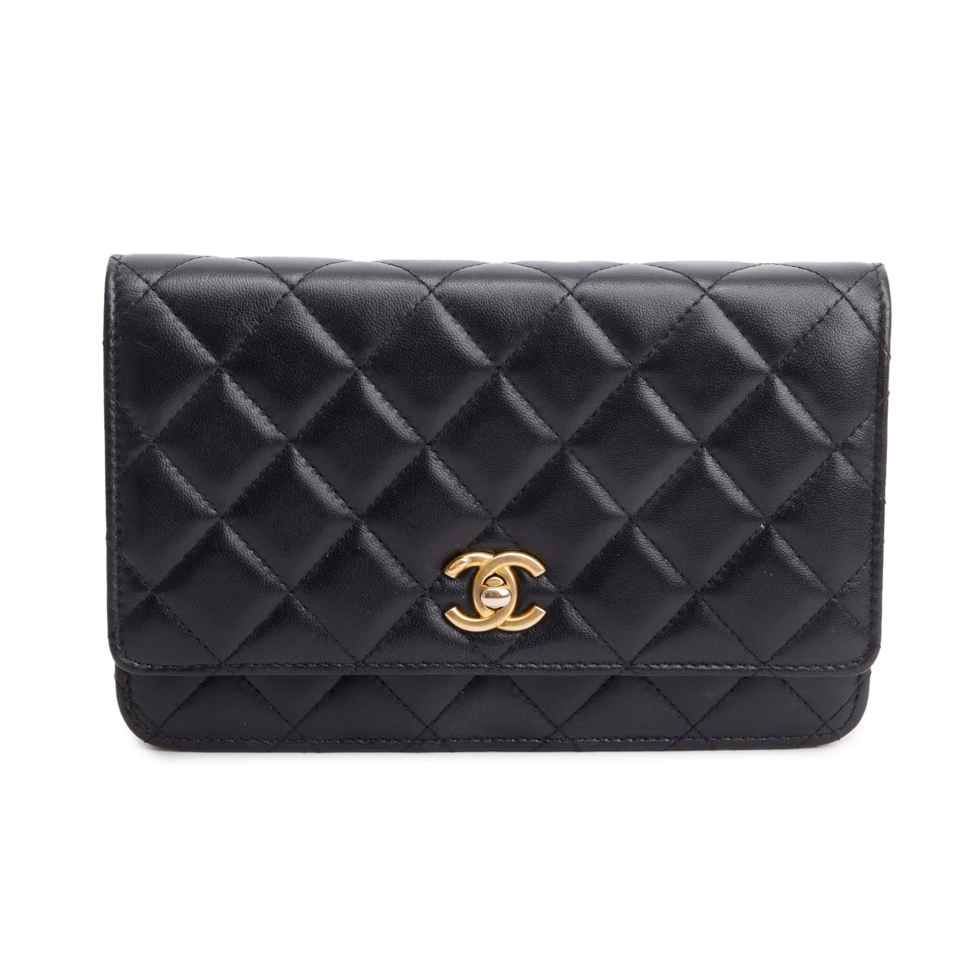 Chanel Black Quilted Lambskin Leather CC Coco Crush Classic Wallet on Chain w/ Box & Authenticity Card
