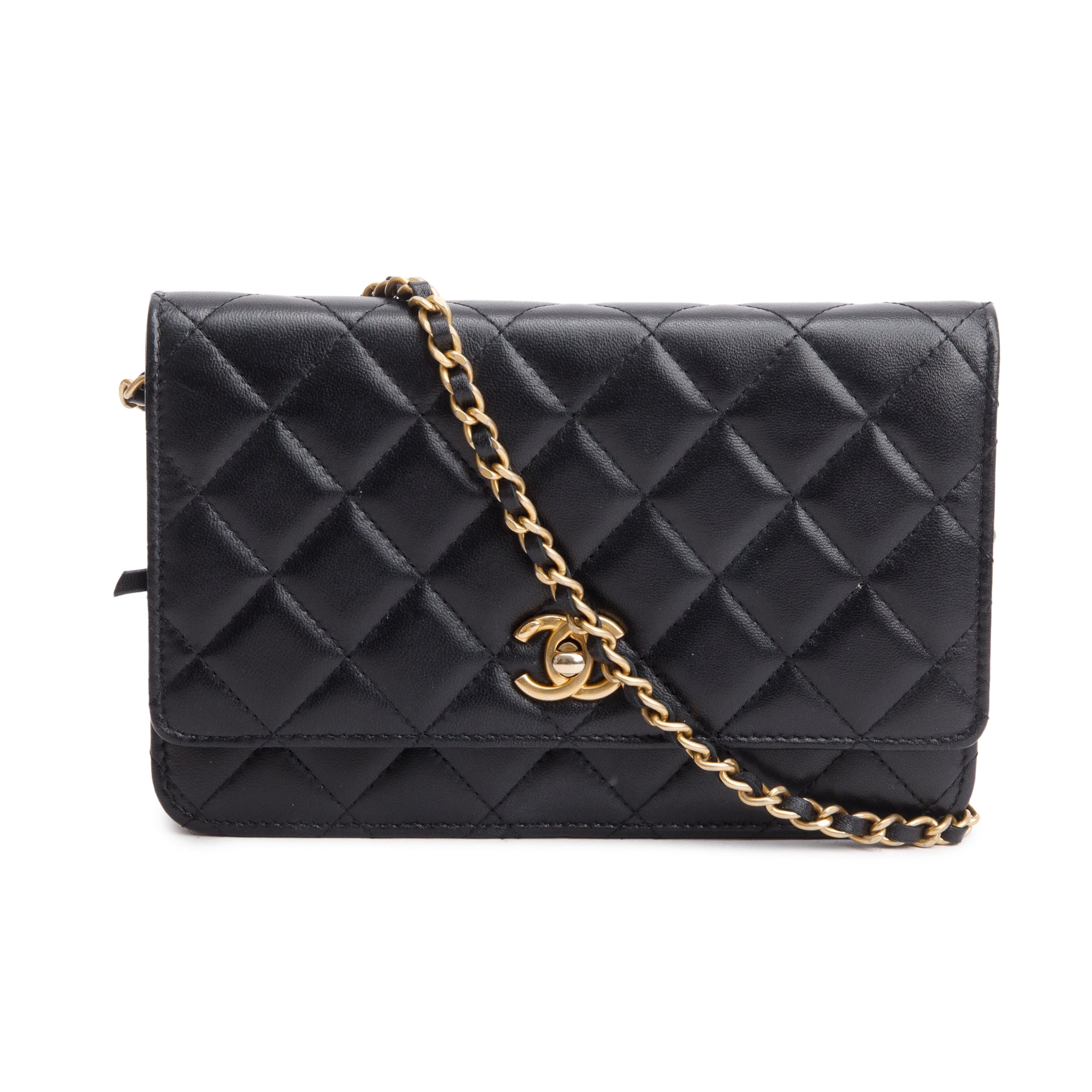 Chanel Black Quilted Lambskin Leather CC Coco Crush Classic Wallet on Chain w/ Box & Authenticity Card