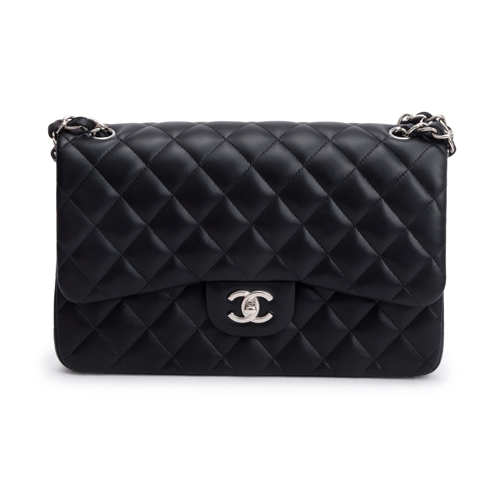 Chanel Black Quilted Lambskin Leather Classic Jumbo Double Flap Bag w/ Authenticity Card