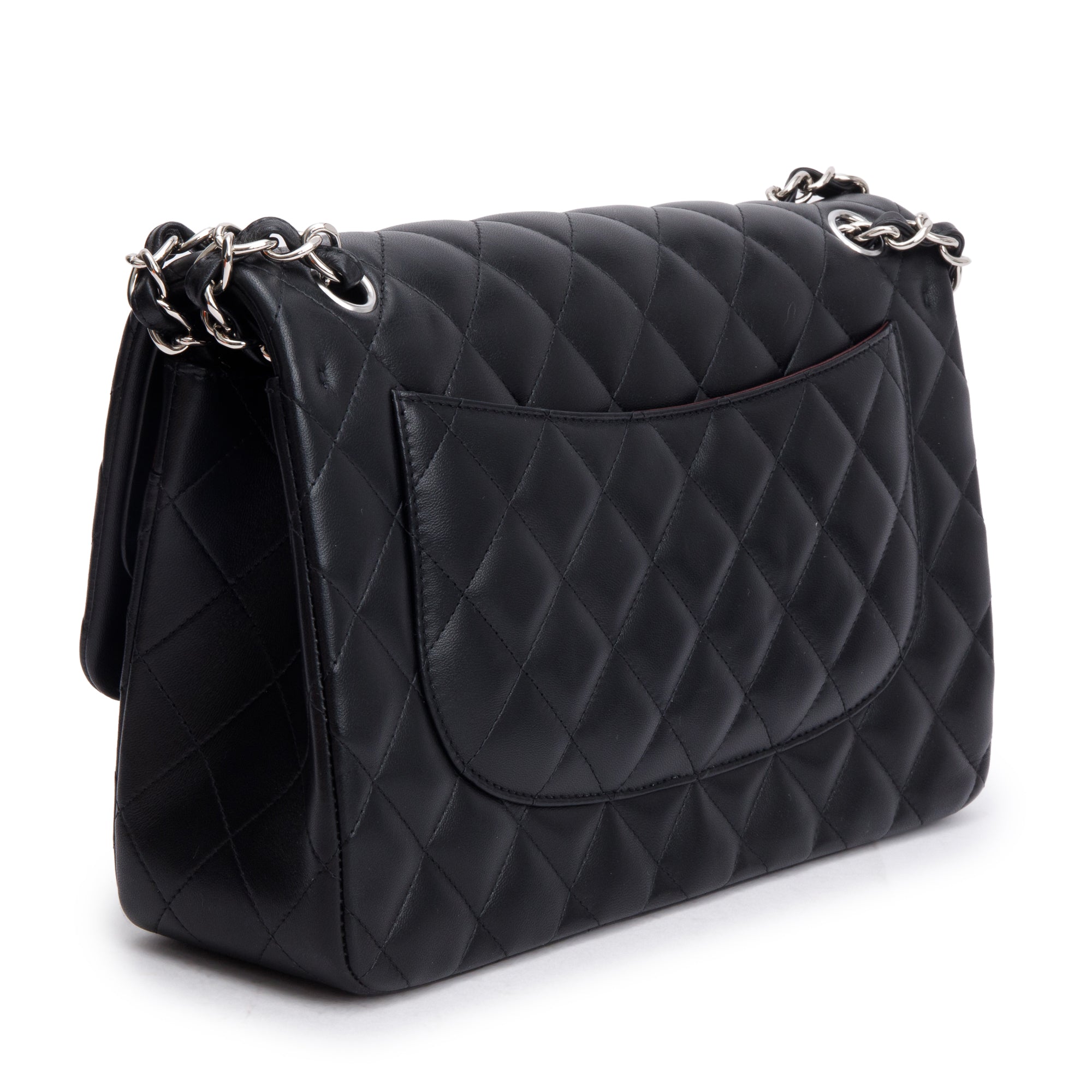 Chanel Black Quilted Lambskin Leather Classic Jumbo Double Flap Bag w/ Authenticity Card