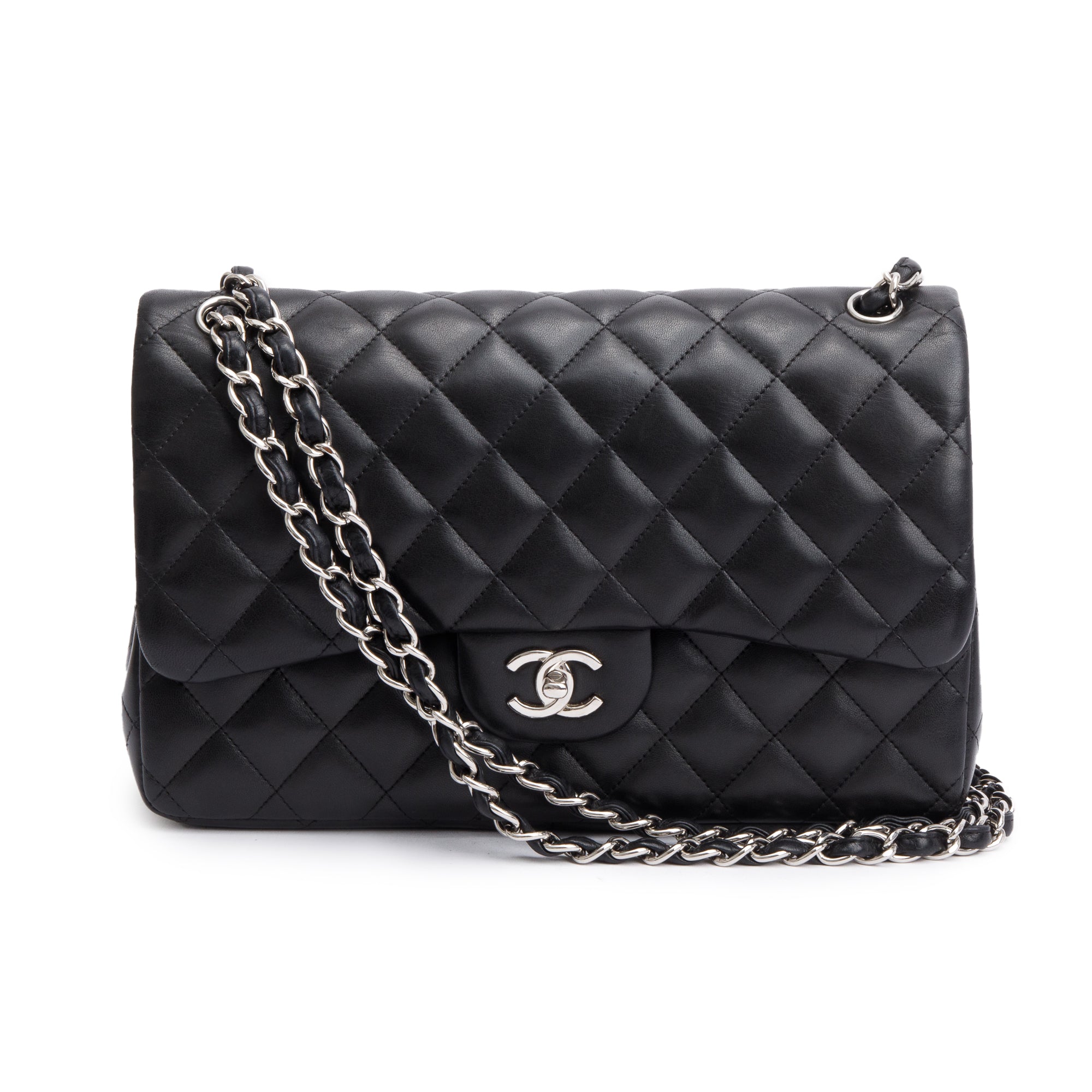 Chanel Black Quilted Lambskin Leather Classic Jumbo Double Flap Bag