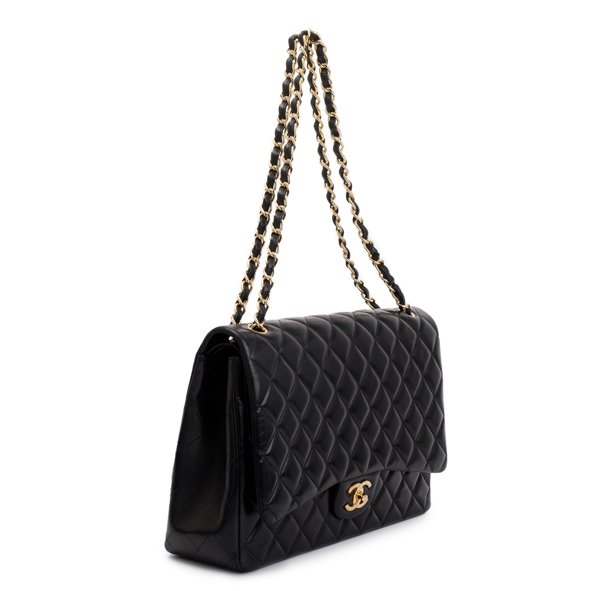 Chanel Black Quilted Lambskin Leather Classic Maxi Double Flap Bag w/ Authenticity Card