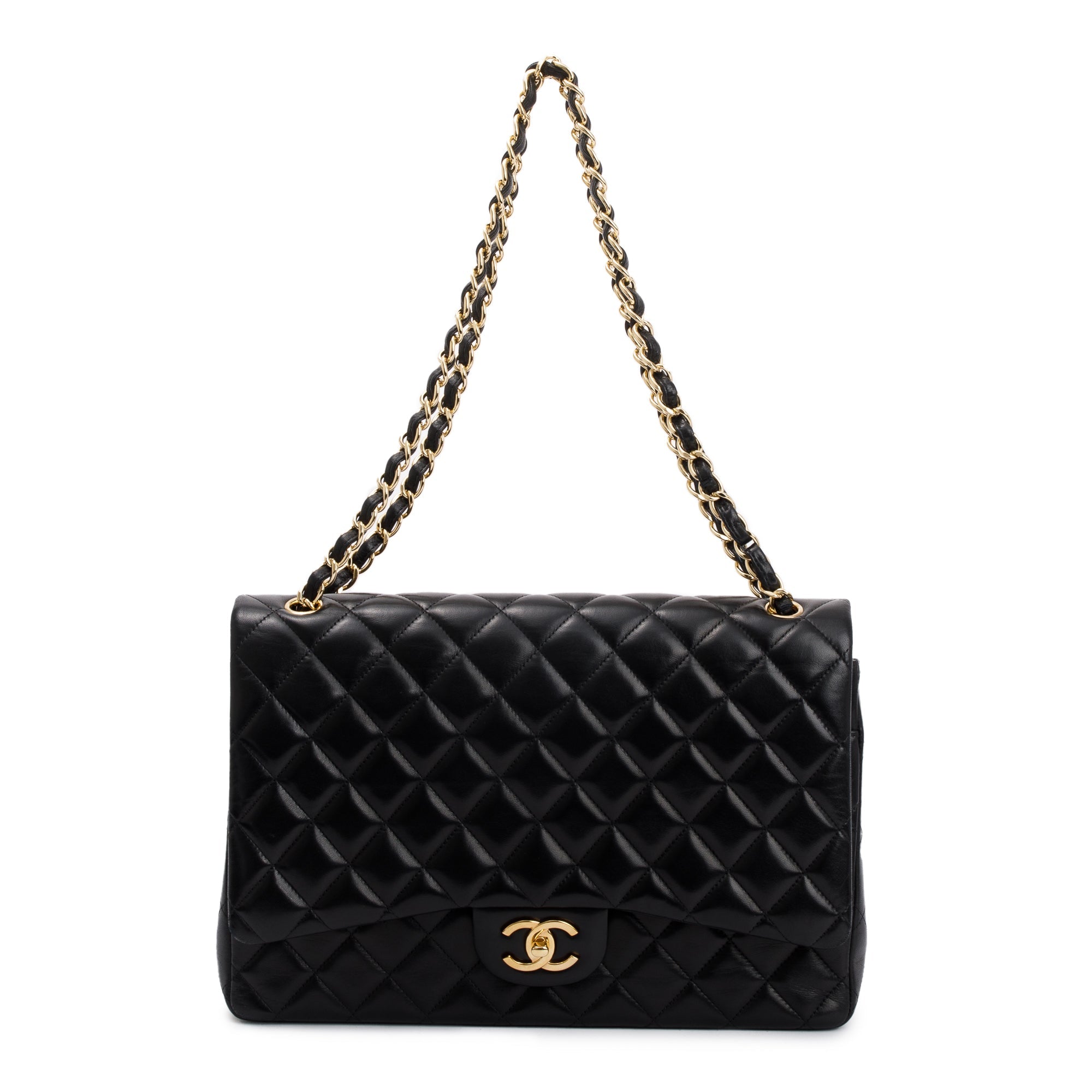 Chanel Black Quilted Lambskin Leather Classic Maxi Double Flap Bag w/ Authenticity Card