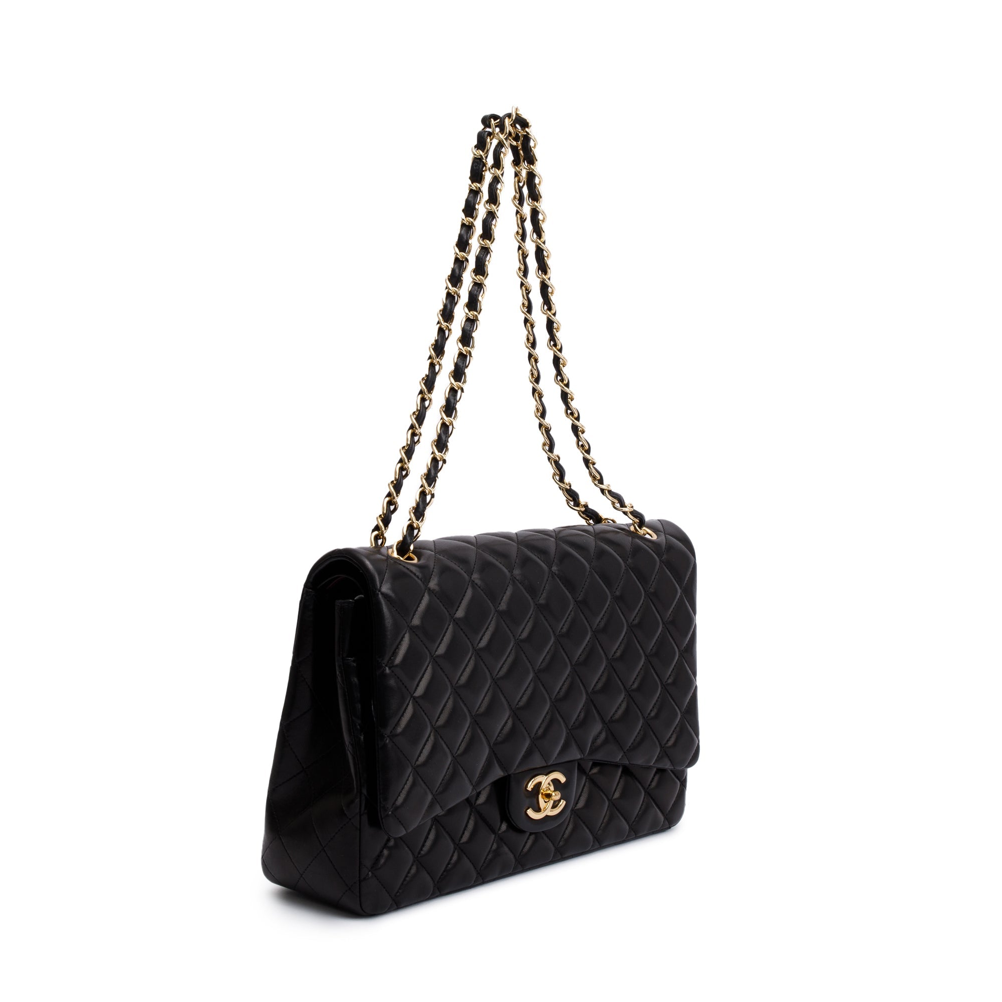 Chanel Black Quilted Lambskin Leather Classic Maxi Double Flap Bag w/ Box & Authenticity Card