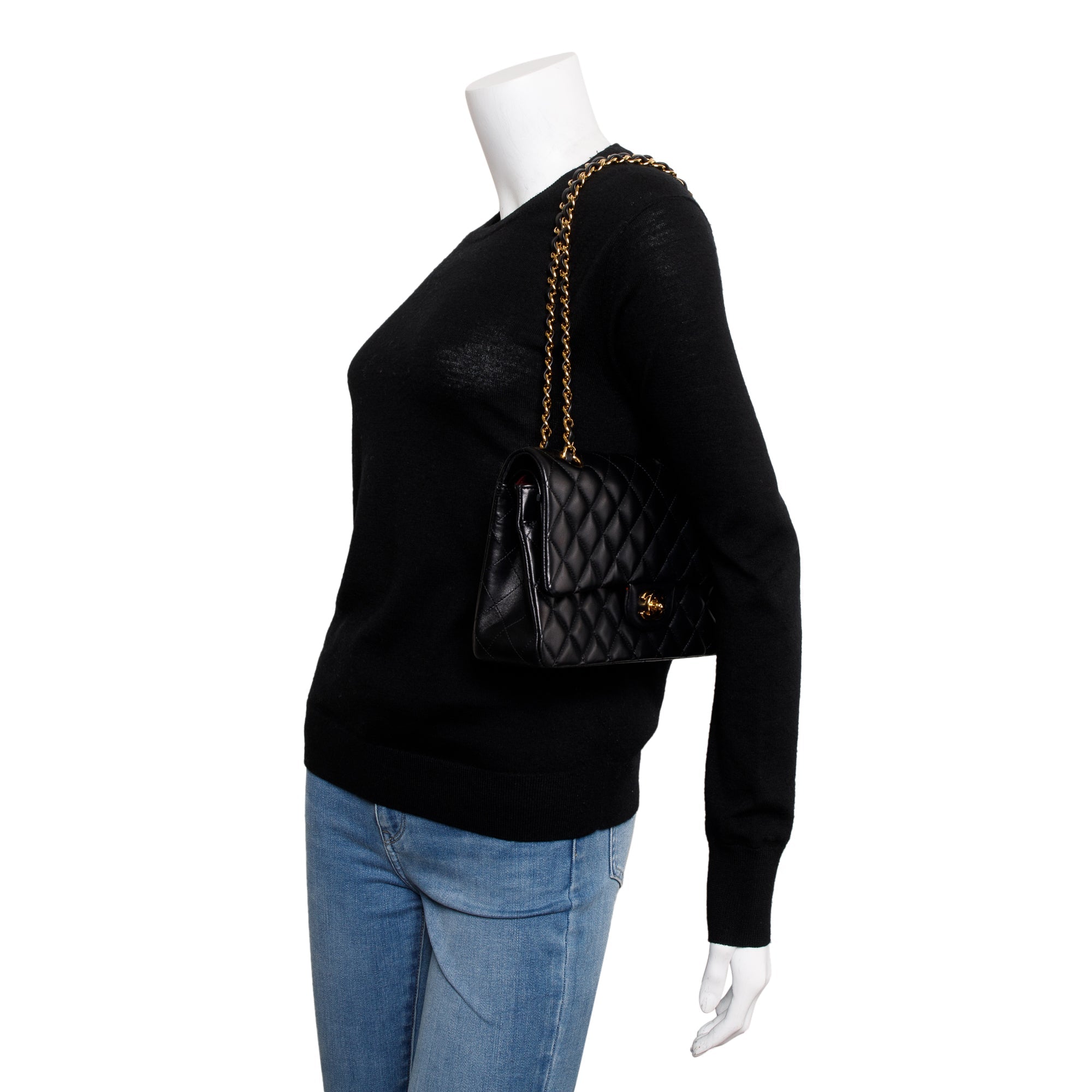 Chanel Black Quilted Lambskin Leather Classic Medium Double Flap Bag