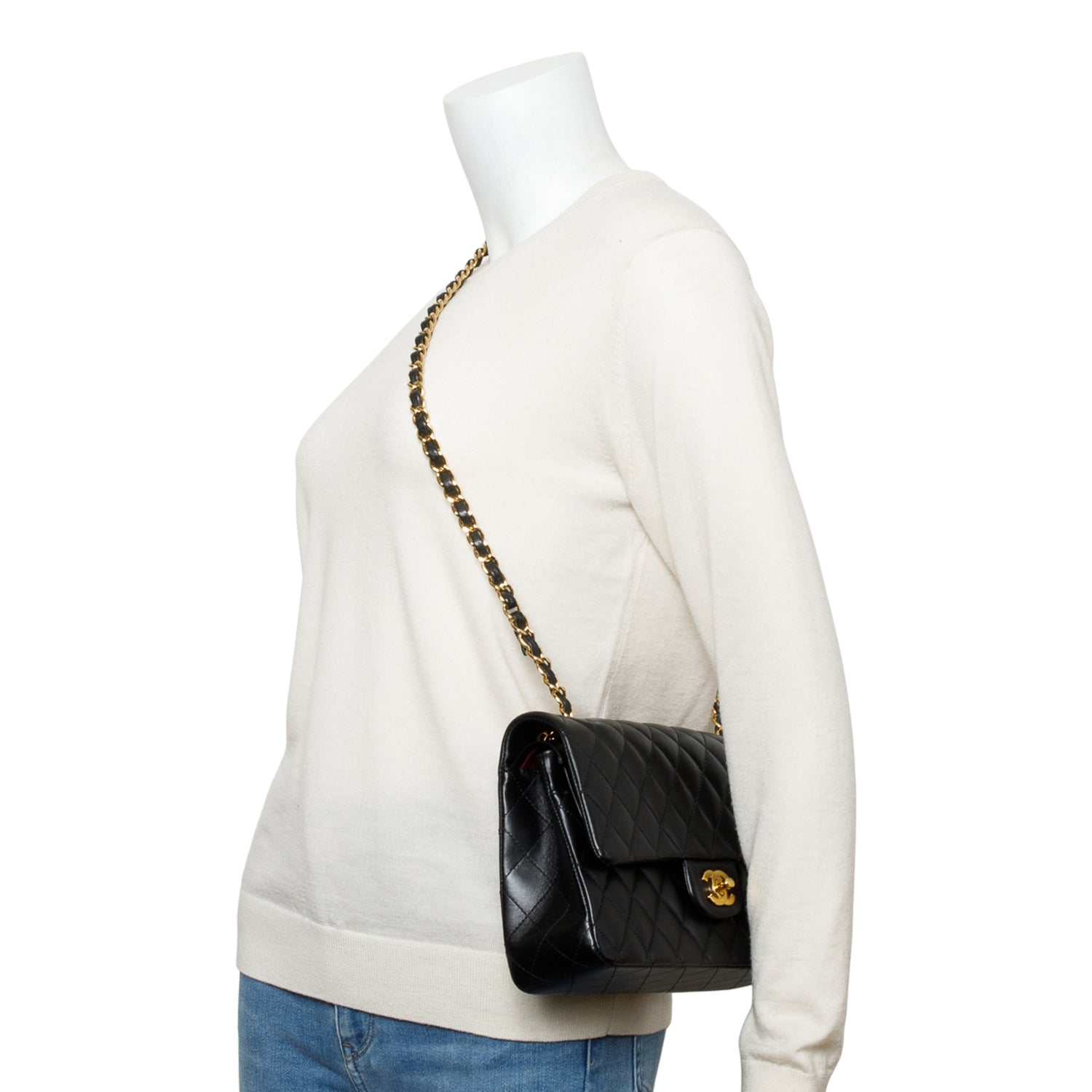 Chanel Black Quilted Lambskin Leather Classic Medium Double Flap Bag w/ Box & Authenticity Card