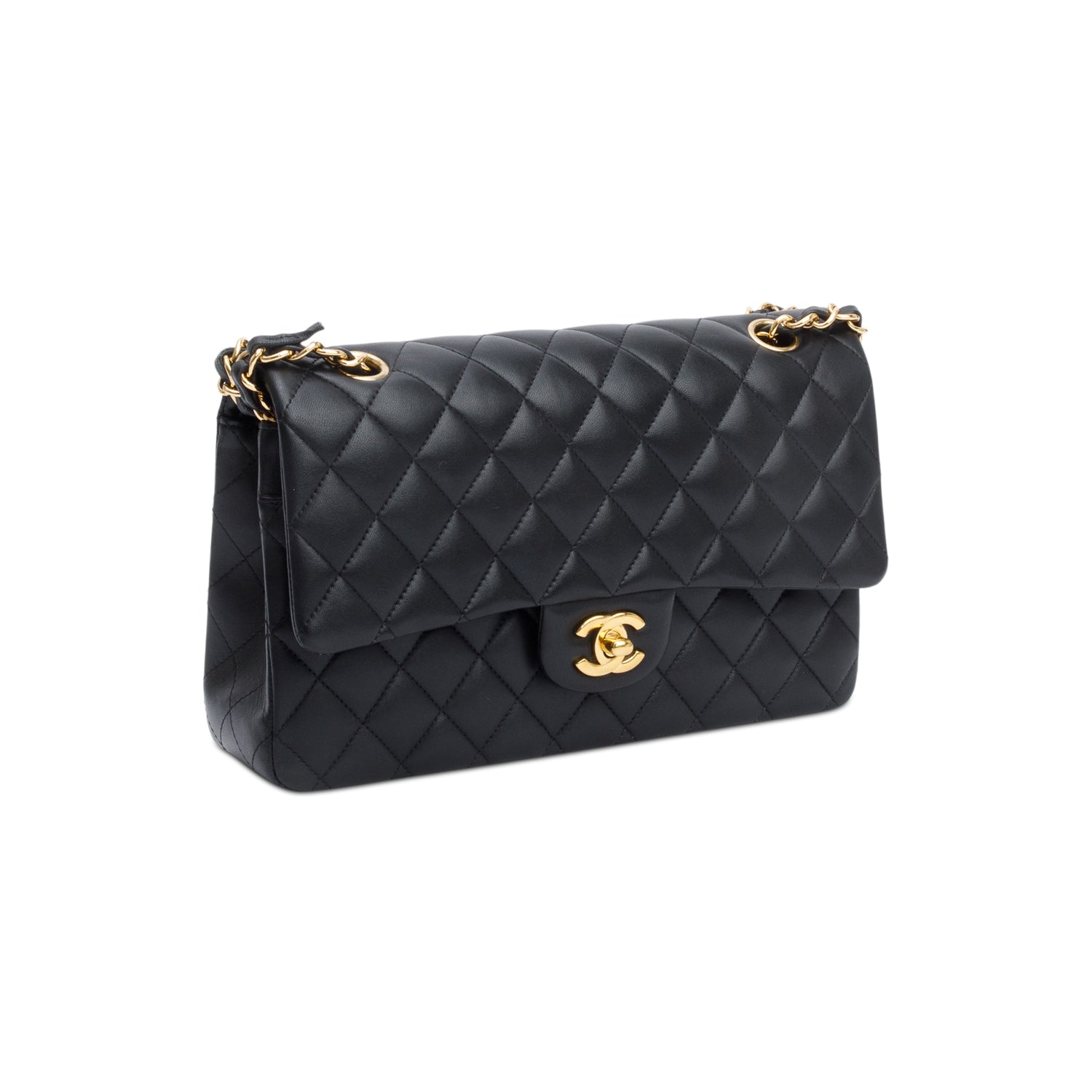 Chanel Black Quilted Lambskin Leather Classic Medium Double Flap Bag w/ Box & Authenticity Card