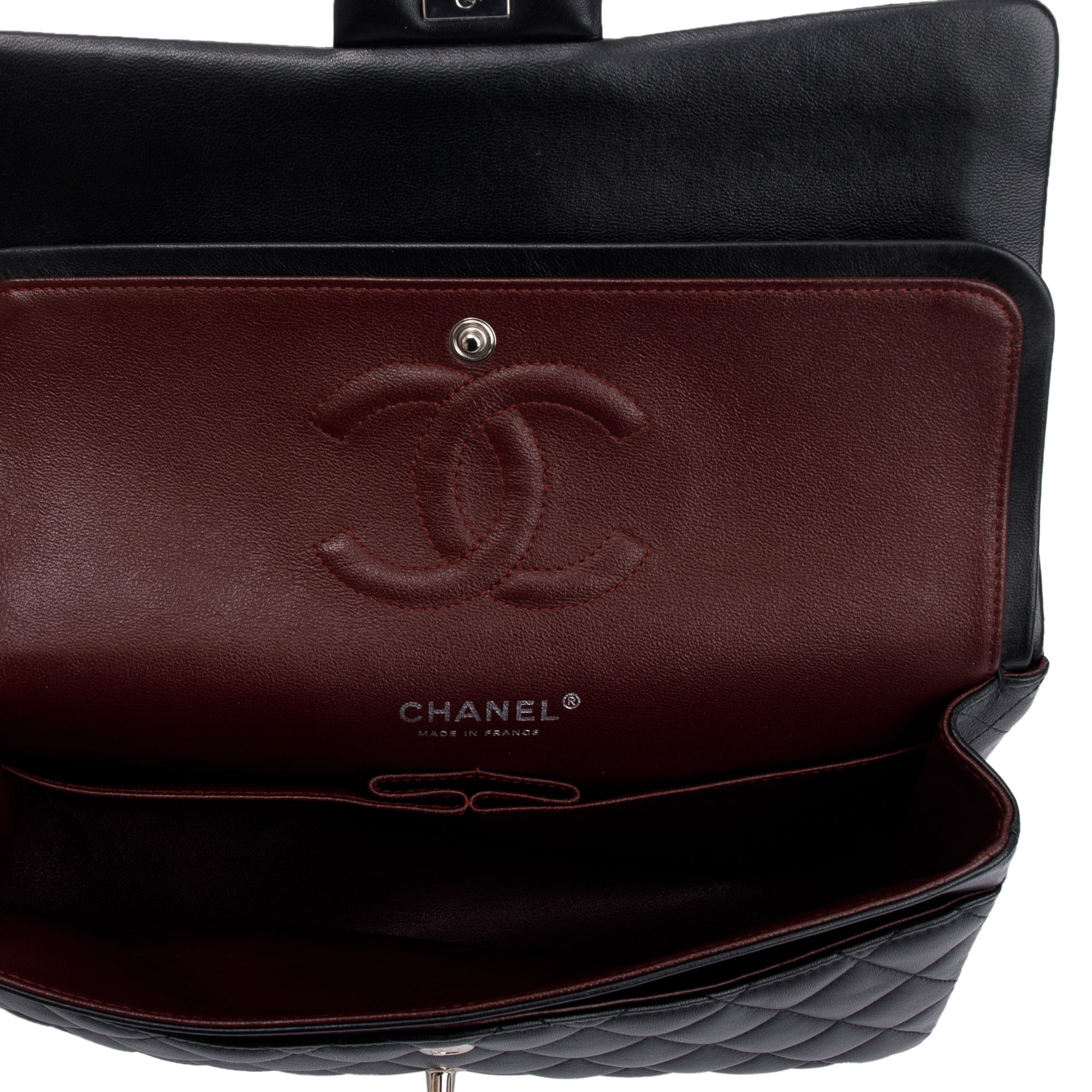 Chanel Black Quilted Lambskin Leather Classic Medium Double Flap Bag w/ Box, Receipt & Authenticity Card