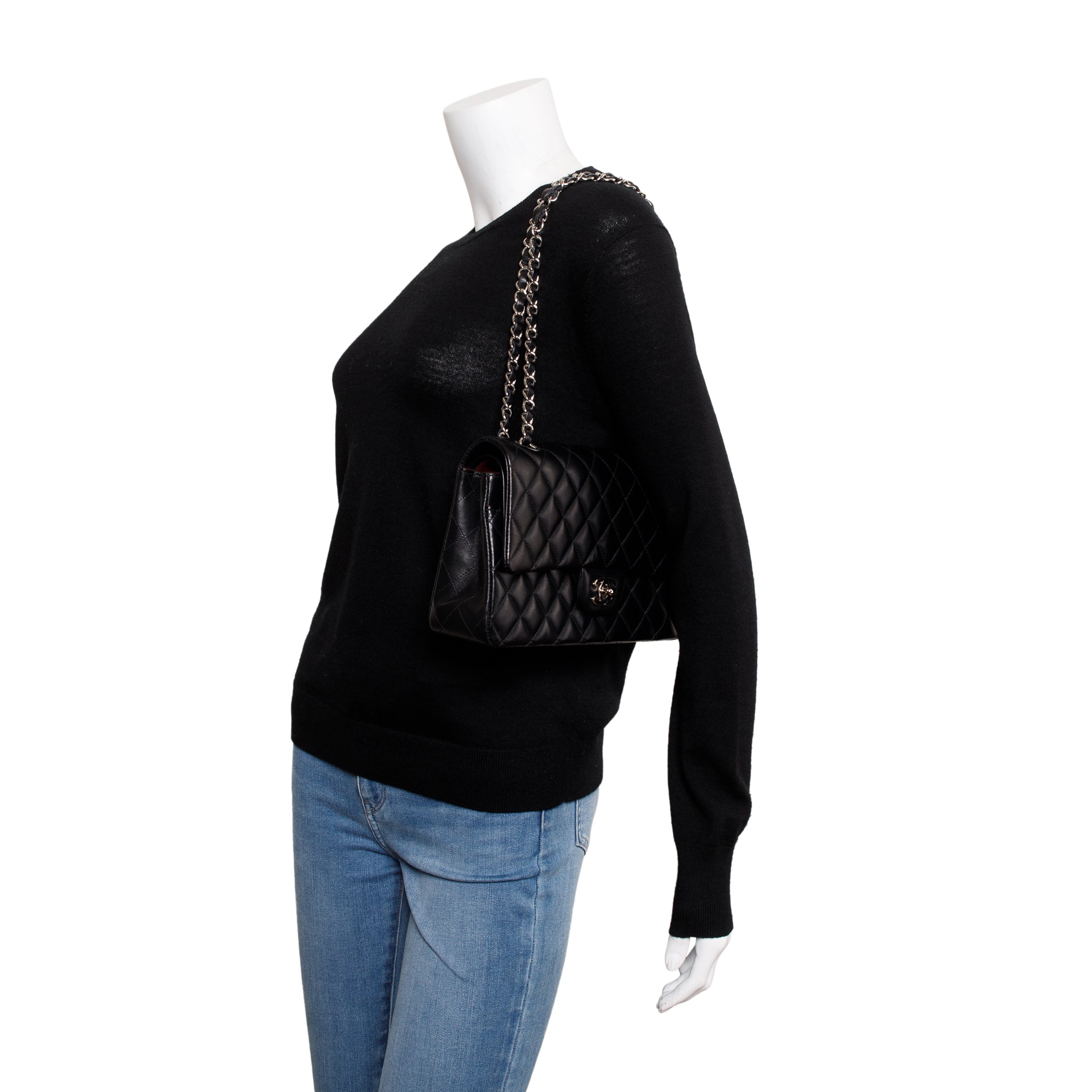 Chanel Black Quilted Lambskin Leather Classic Medium Double Flap Bag w/ Box, Receipt & Authenticity Card