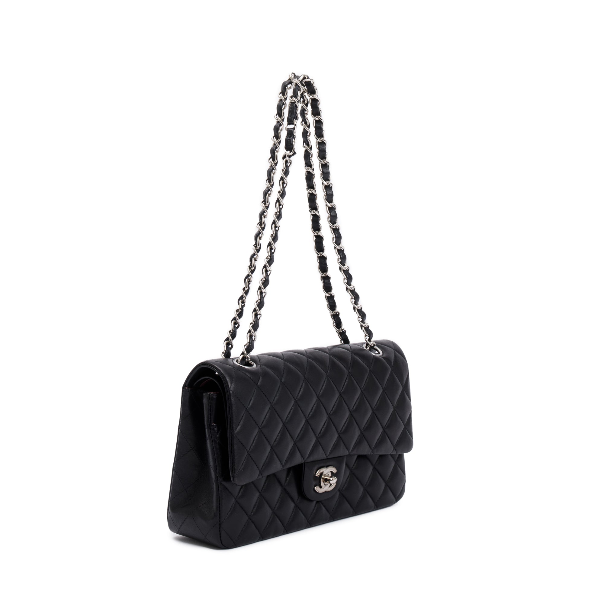 Chanel Black Quilted Lambskin Leather Classic Medium Double Flap Bag w/ Box, Receipt & Authenticity Card