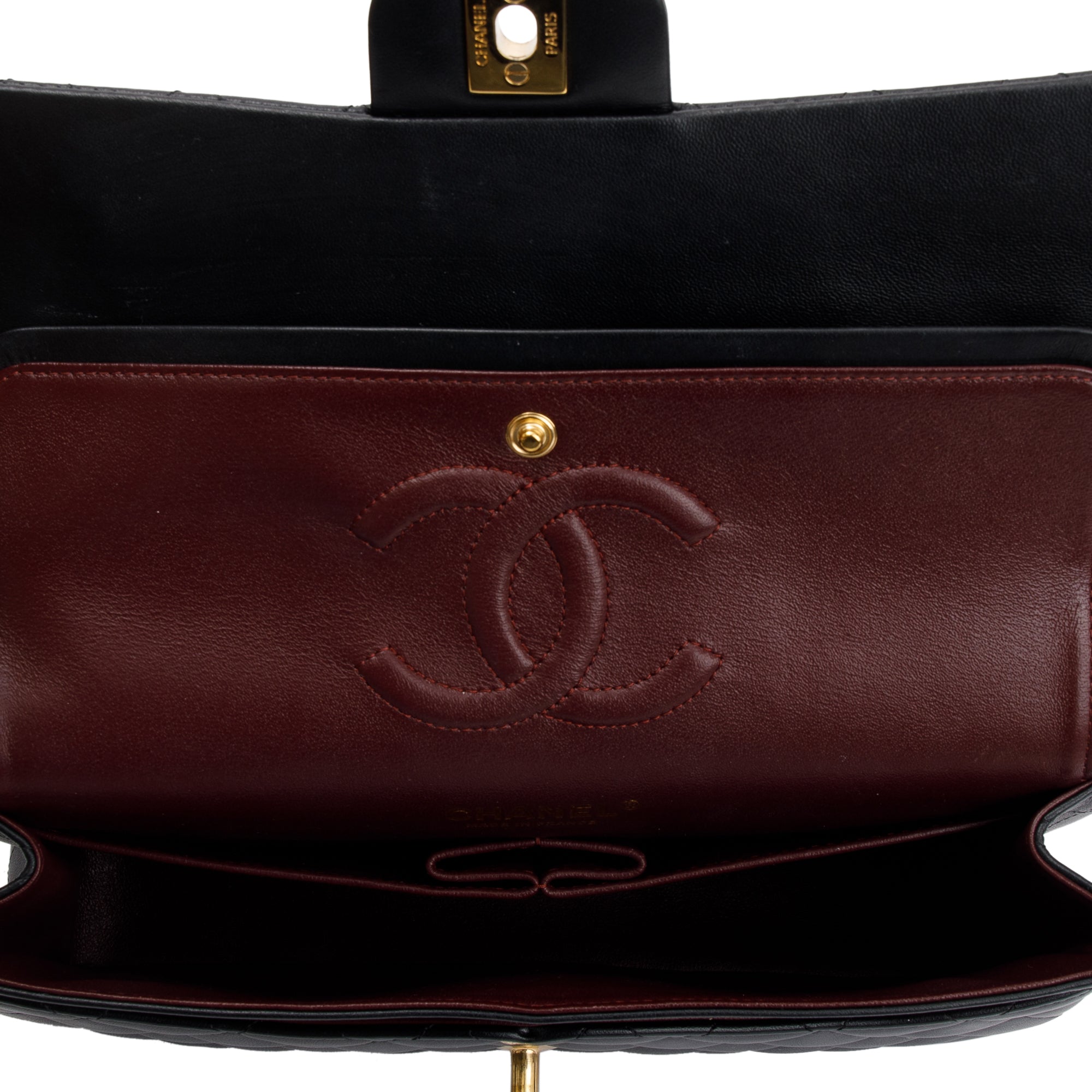 Chanel Black Quilted Lambskin Leather Classic Medium Double Flap Bag w/ Box, Receipt & Authenticity Card