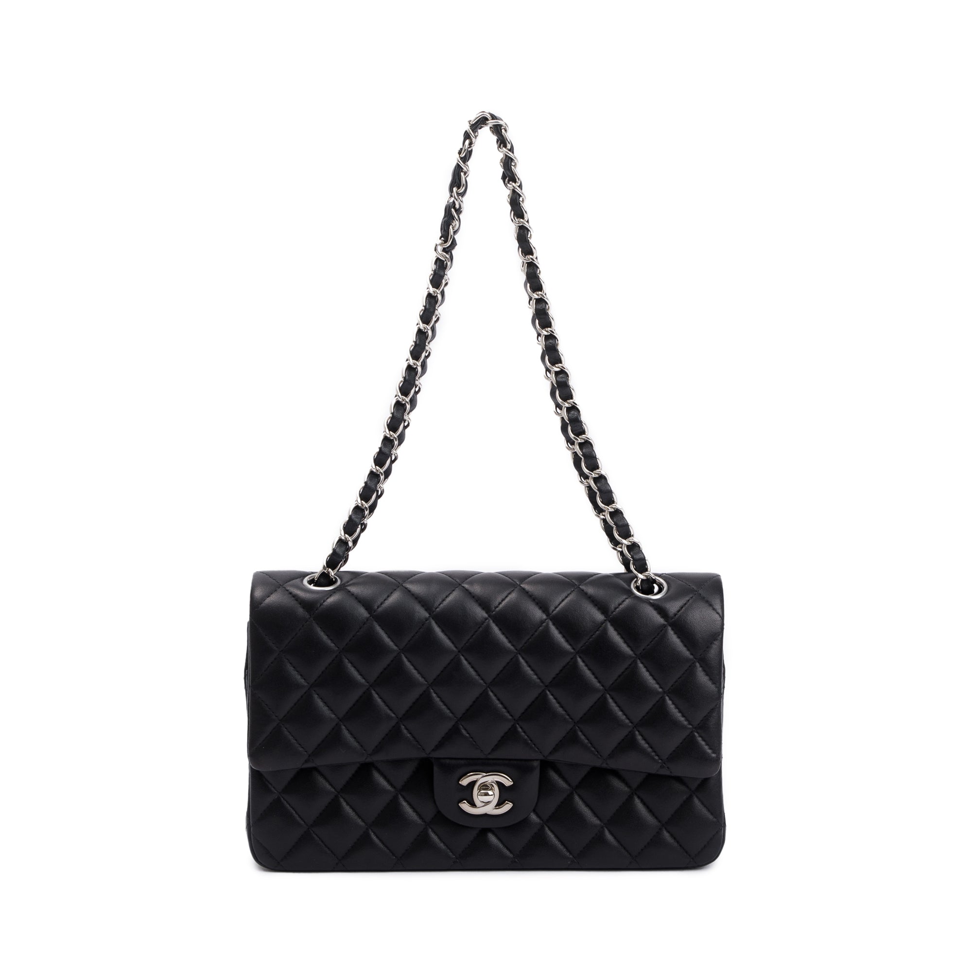Chanel Black Quilted Lambskin Leather Classic Medium Double Flap Bag w/ Box, Receipt & Authenticity Card