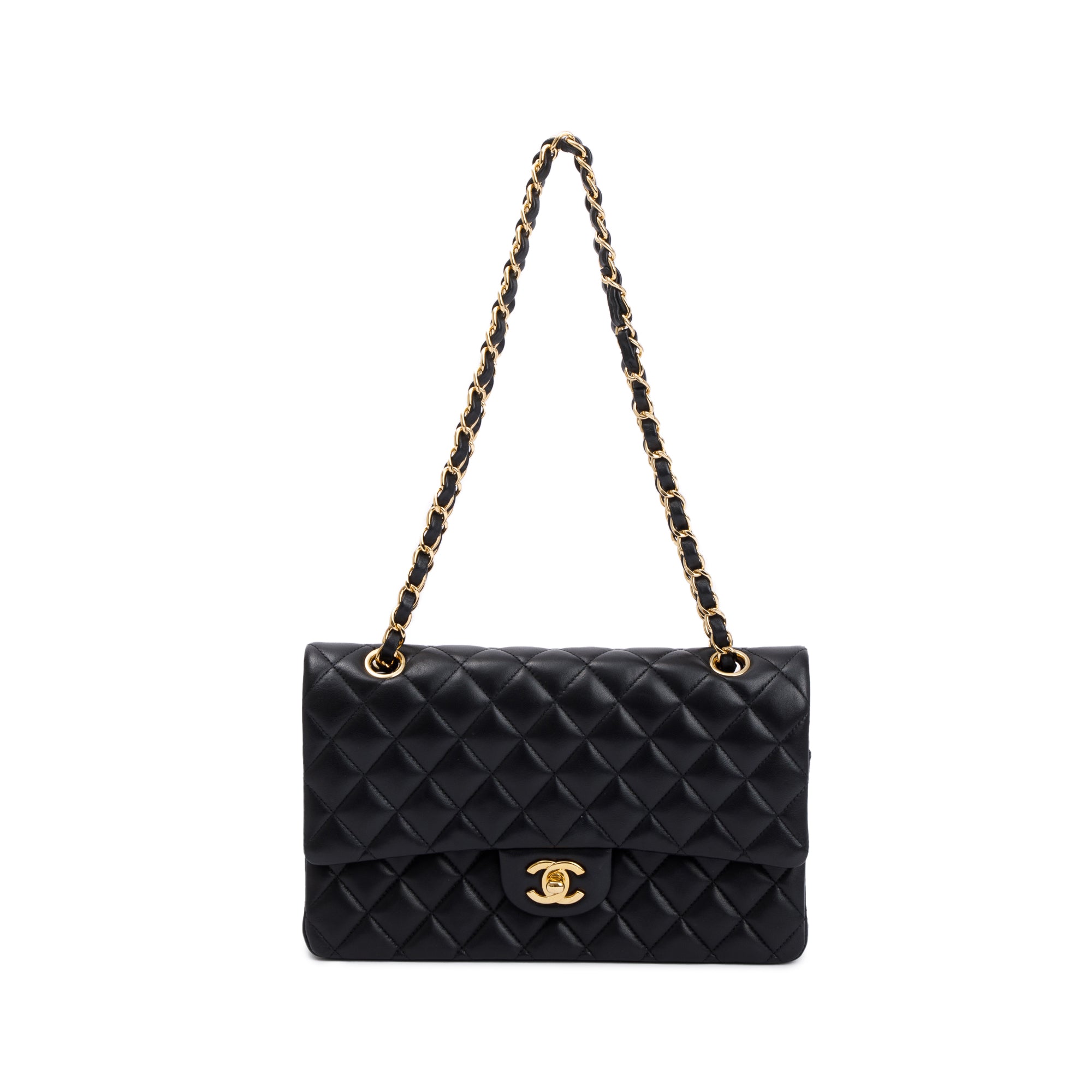 Chanel Black Quilted Lambskin Leather Classic Medium Double Flap Bag