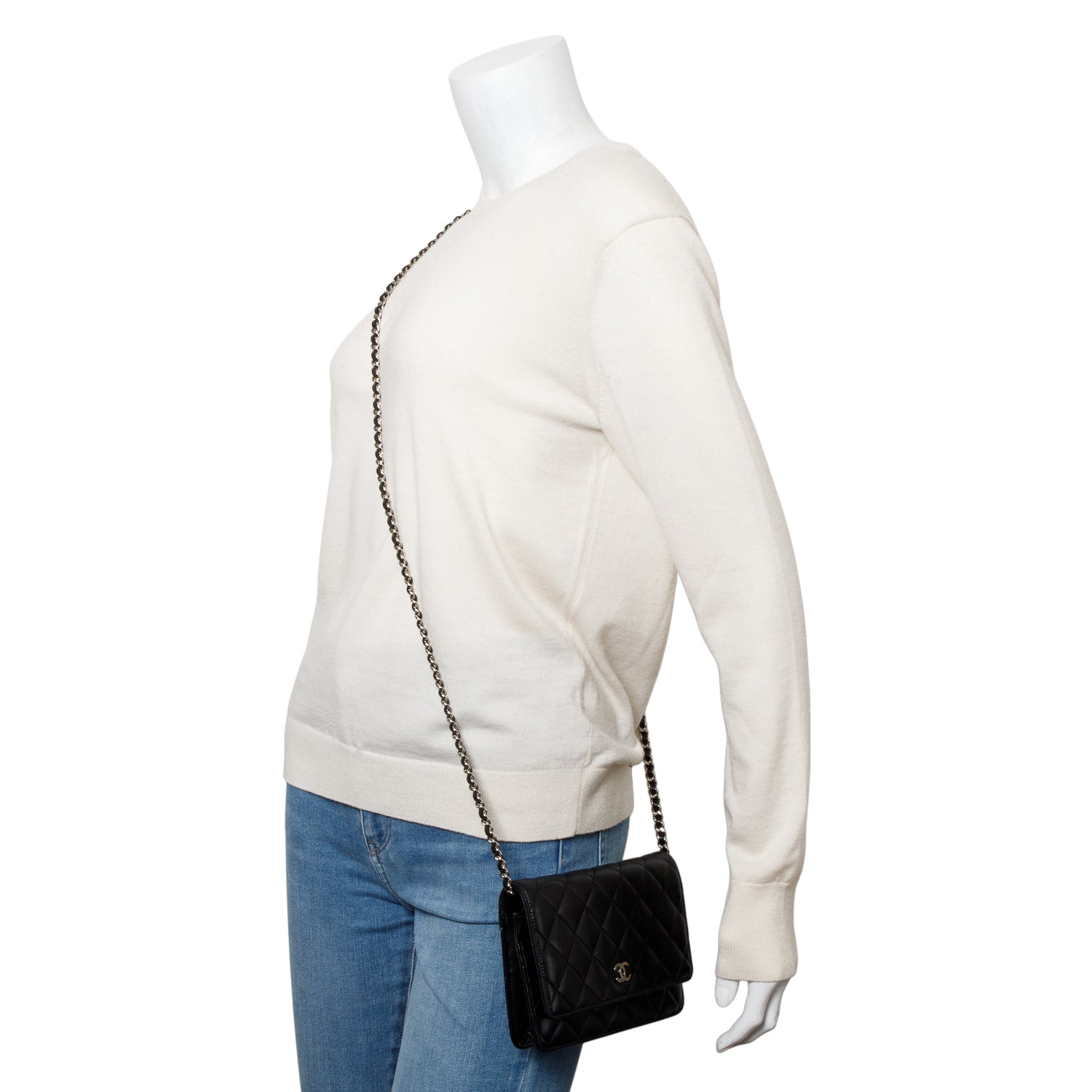 Chanel Black Quilted Lambskin Leather Classic Wallet on Chain w/ Box & Authenticity Card