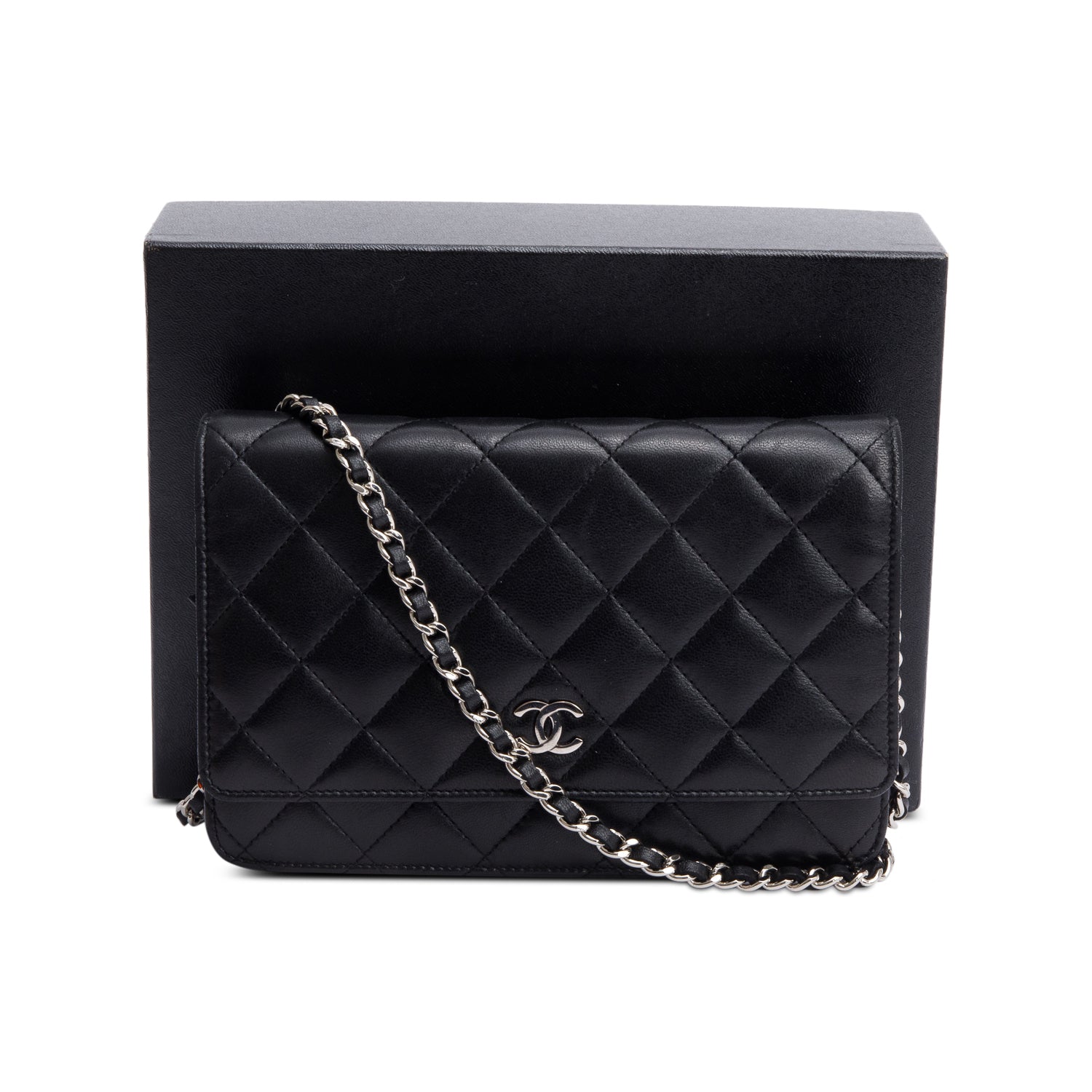 Chanel Black Quilted Lambskin Leather Classic Wallet on Chain w/ Box & Authenticity Card