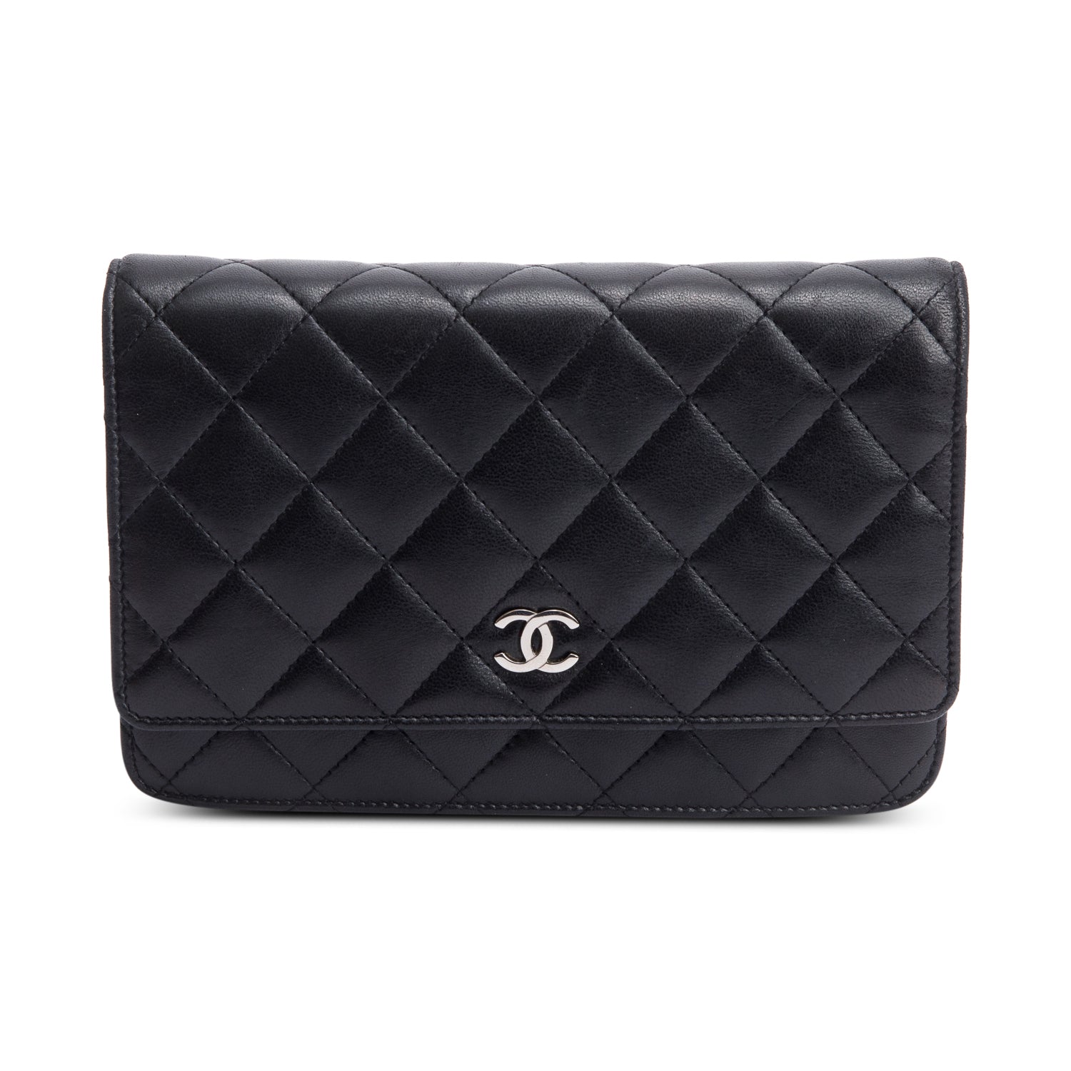Chanel Black Quilted Lambskin Leather Classic Wallet on Chain w/ Box & Authenticity Card
