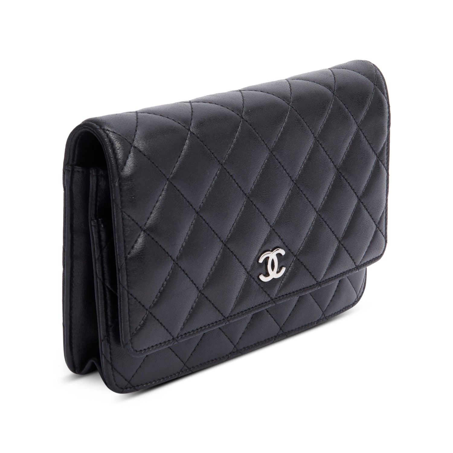 Chanel Black Quilted Lambskin Leather Classic Wallet on Chain w/ Box & Authenticity Card