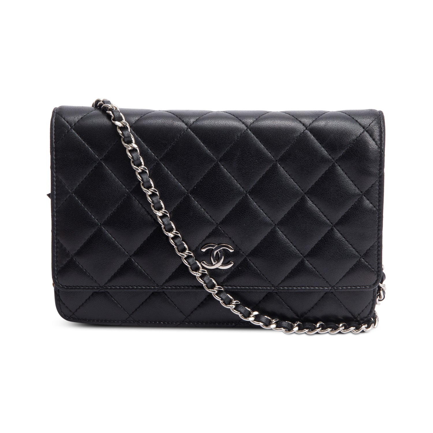 Chanel Black Quilted Lambskin Leather Classic Wallet on Chain w/ Box & Authenticity Card