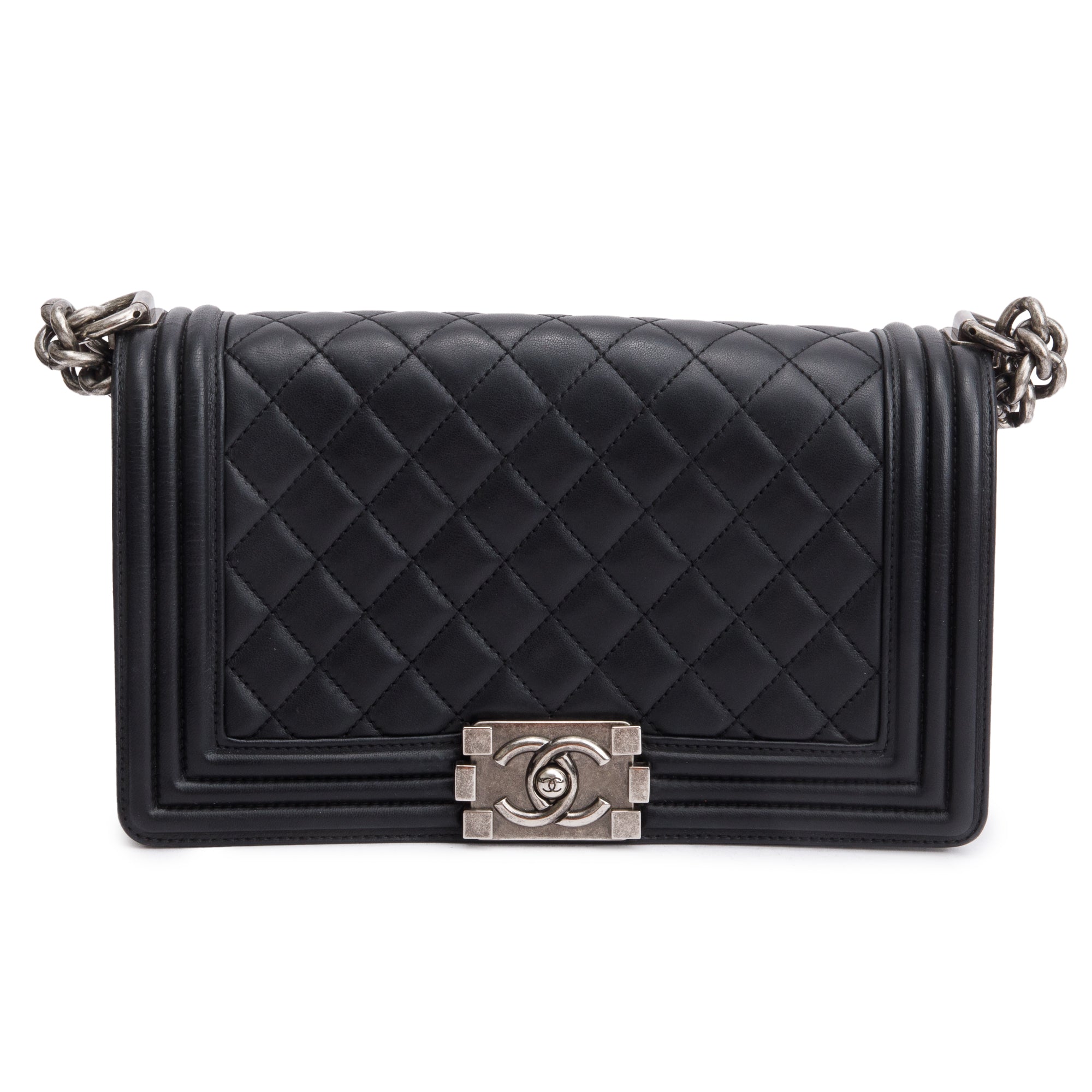 Chanel Black Quilted Lambskin Leather Medium Boy Bag