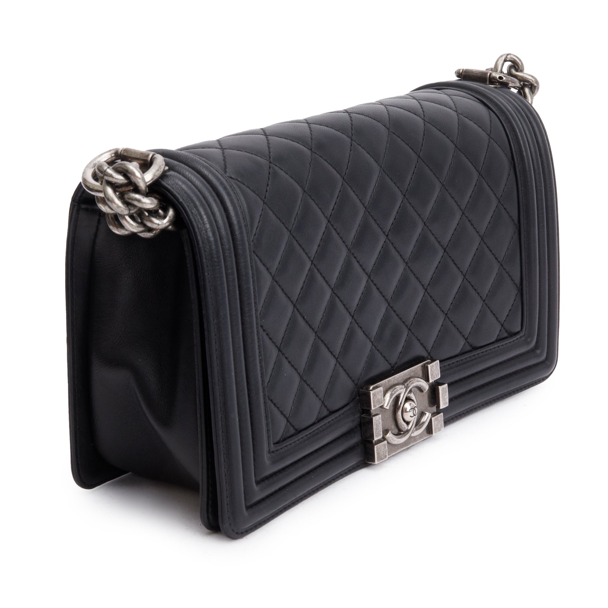 Chanel Black Quilted Lambskin Leather Medium Boy Bag