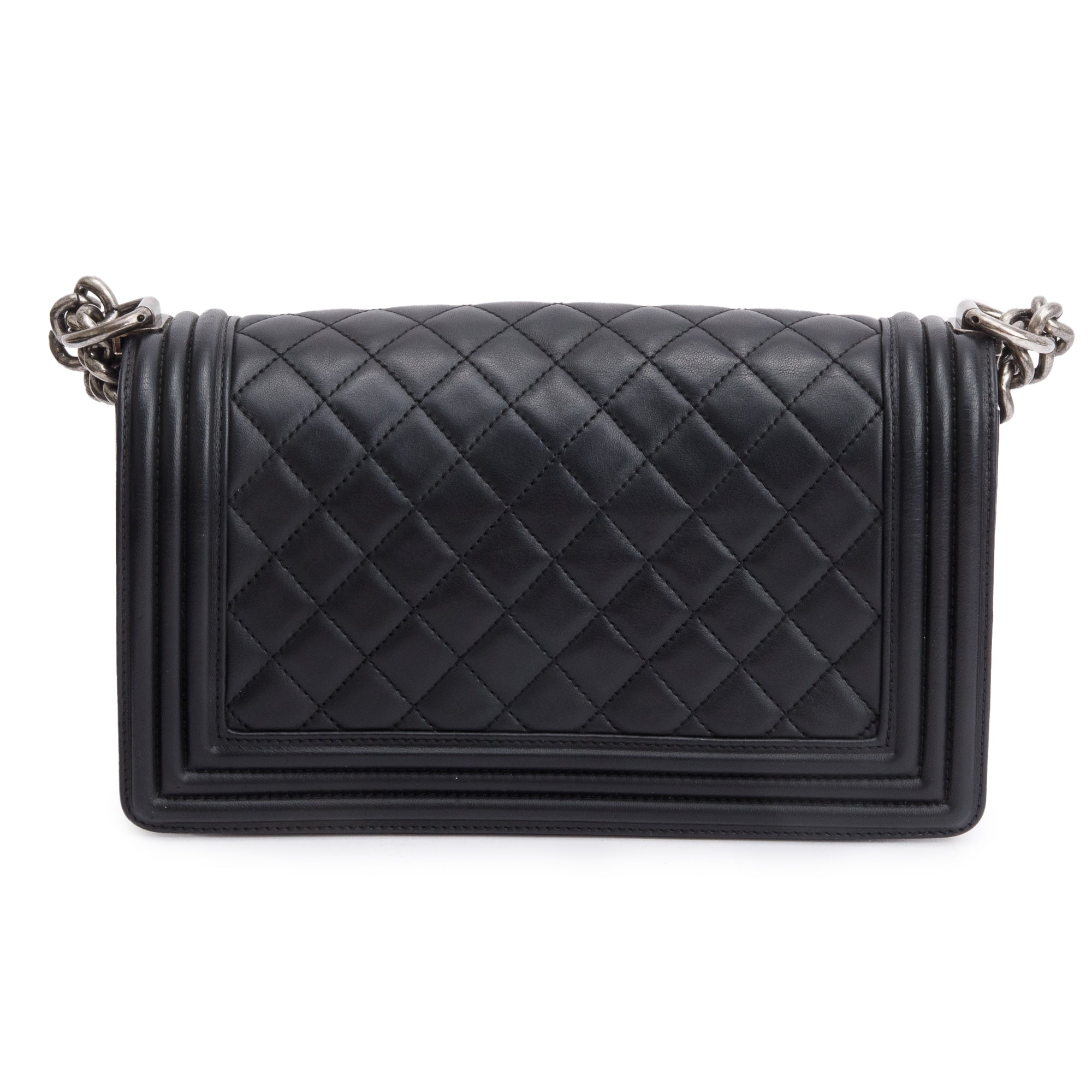 Chanel Black Quilted Lambskin Leather Medium Boy Bag