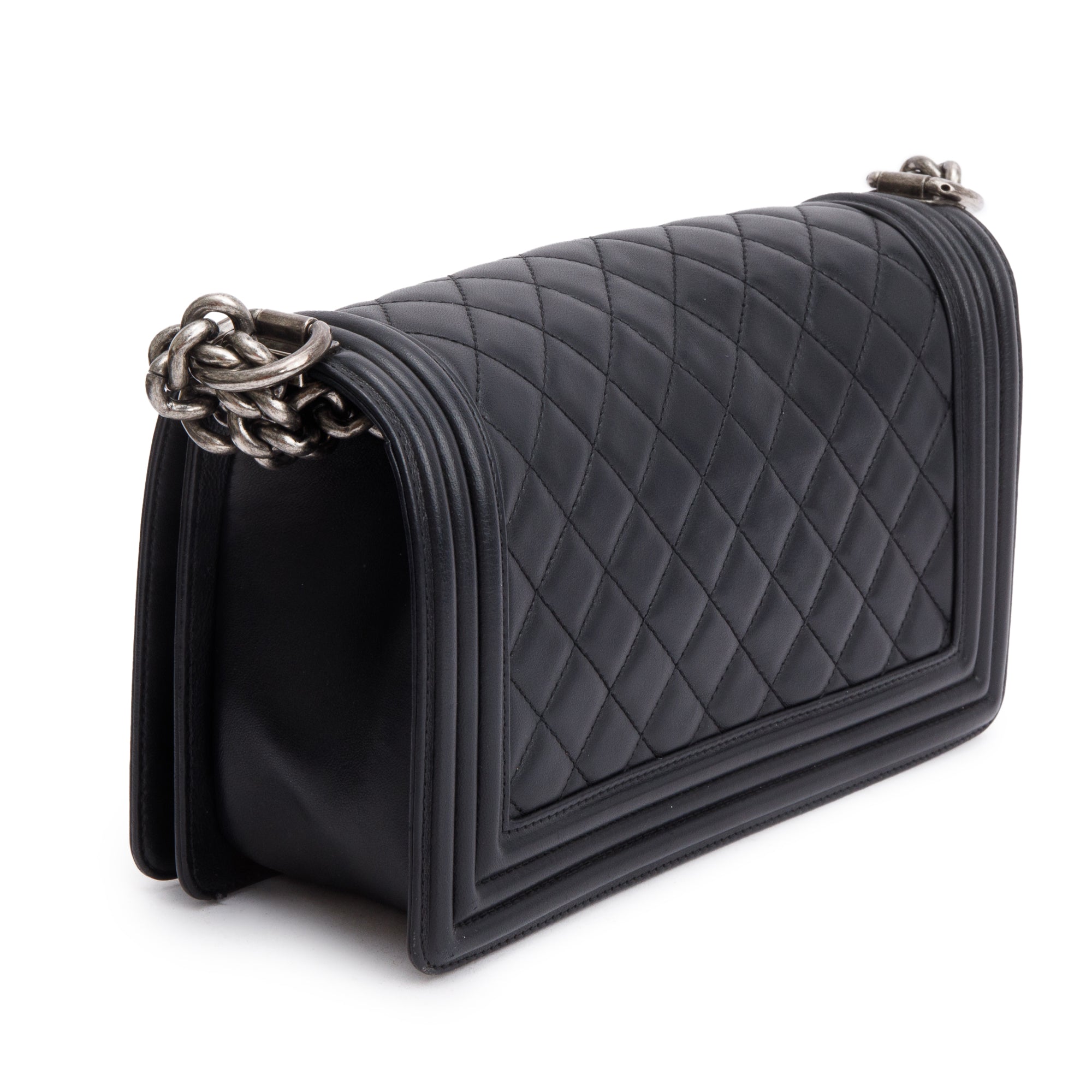 Chanel Black Quilted Lambskin Leather Medium Boy Bag