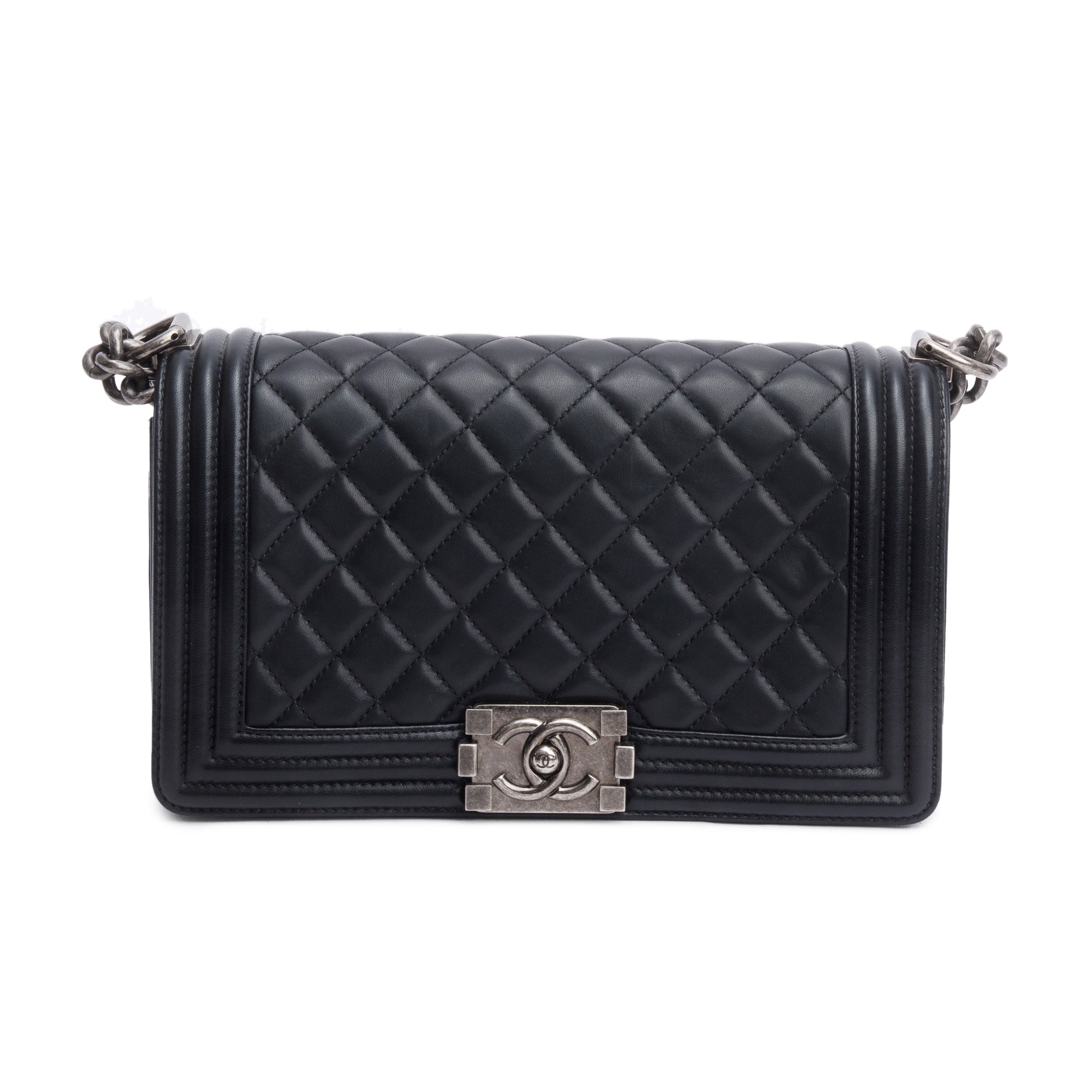 Chanel Black Quilted Lambskin Leather Medium Boy Bag w/ Authenticity Card
