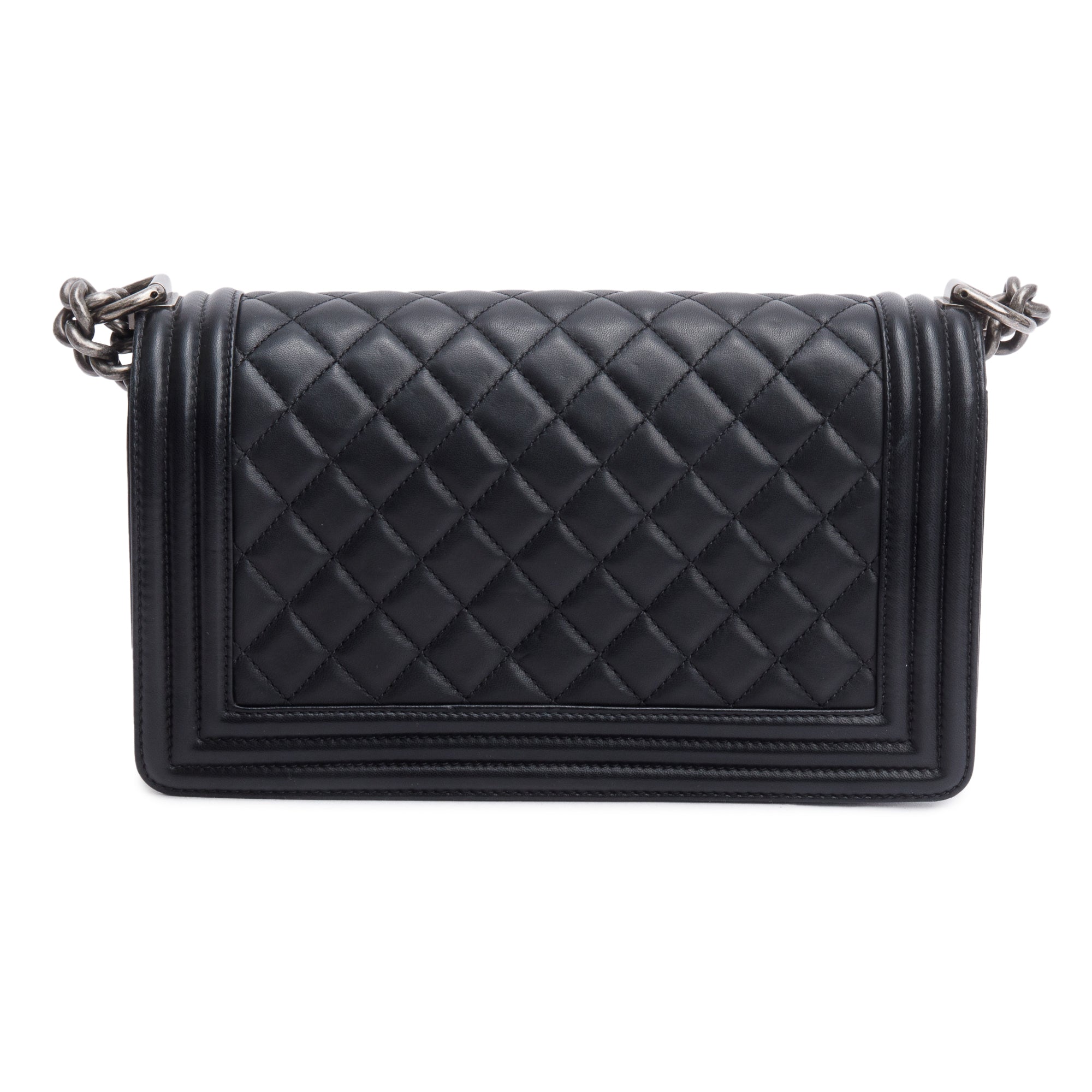 Chanel Black Quilted Lambskin Leather Medium Boy Bag w/ Authenticity Card