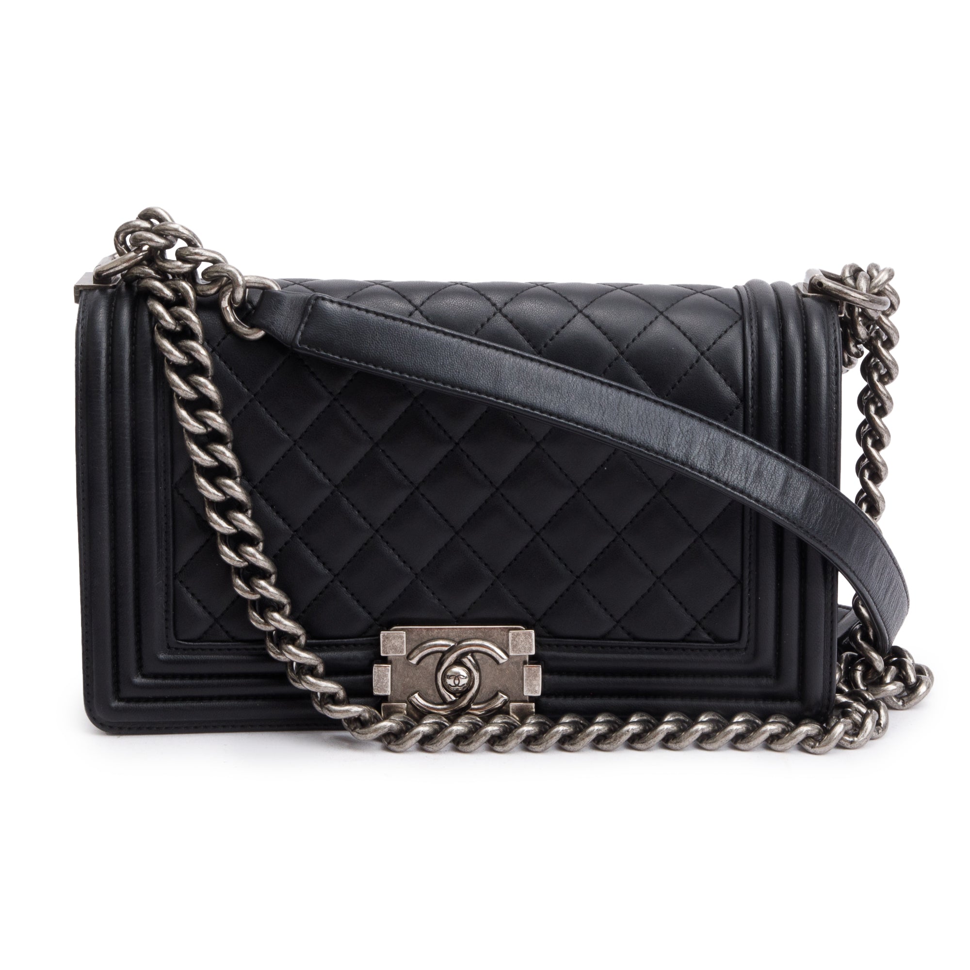 Chanel Black Quilted Lambskin Leather Medium Boy Bag