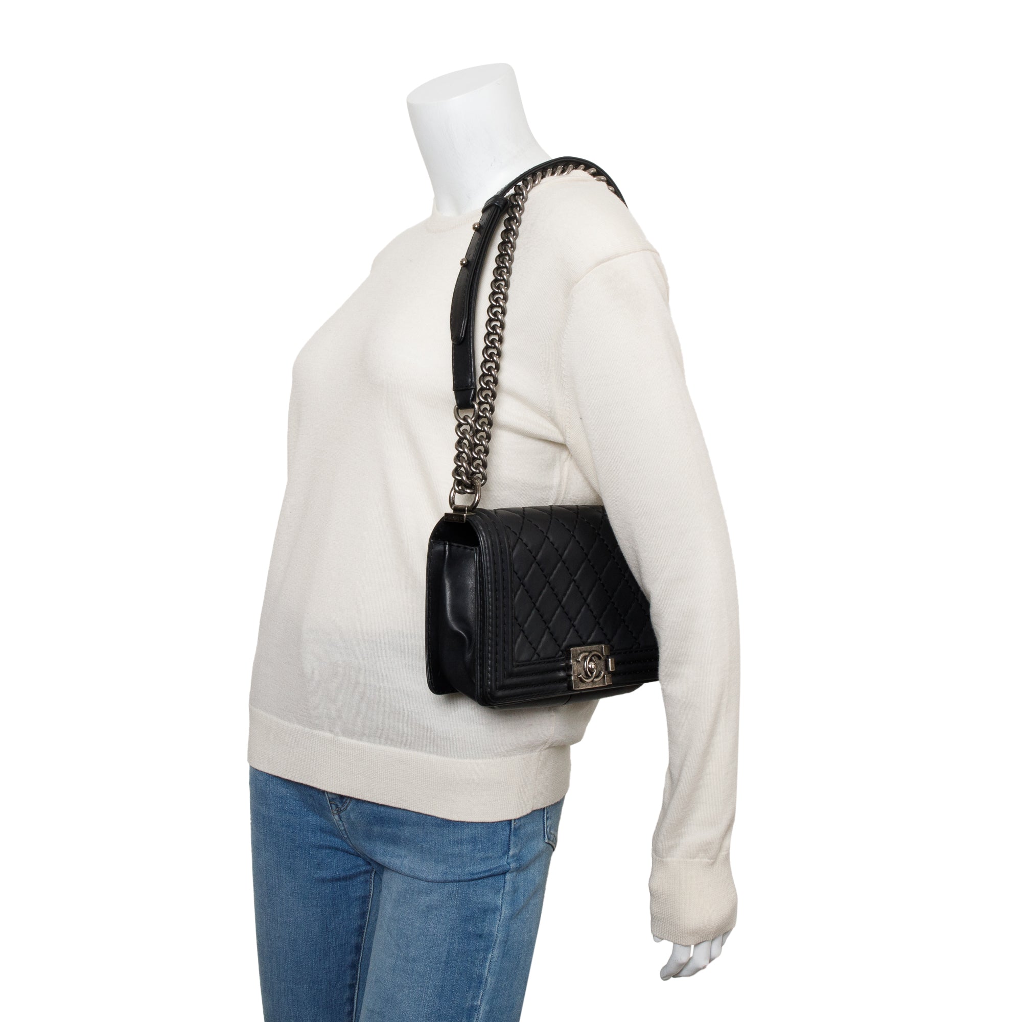 Chanel Black Quilted Lambskin Leather Medium Stitch It Boy Bag w/ Box