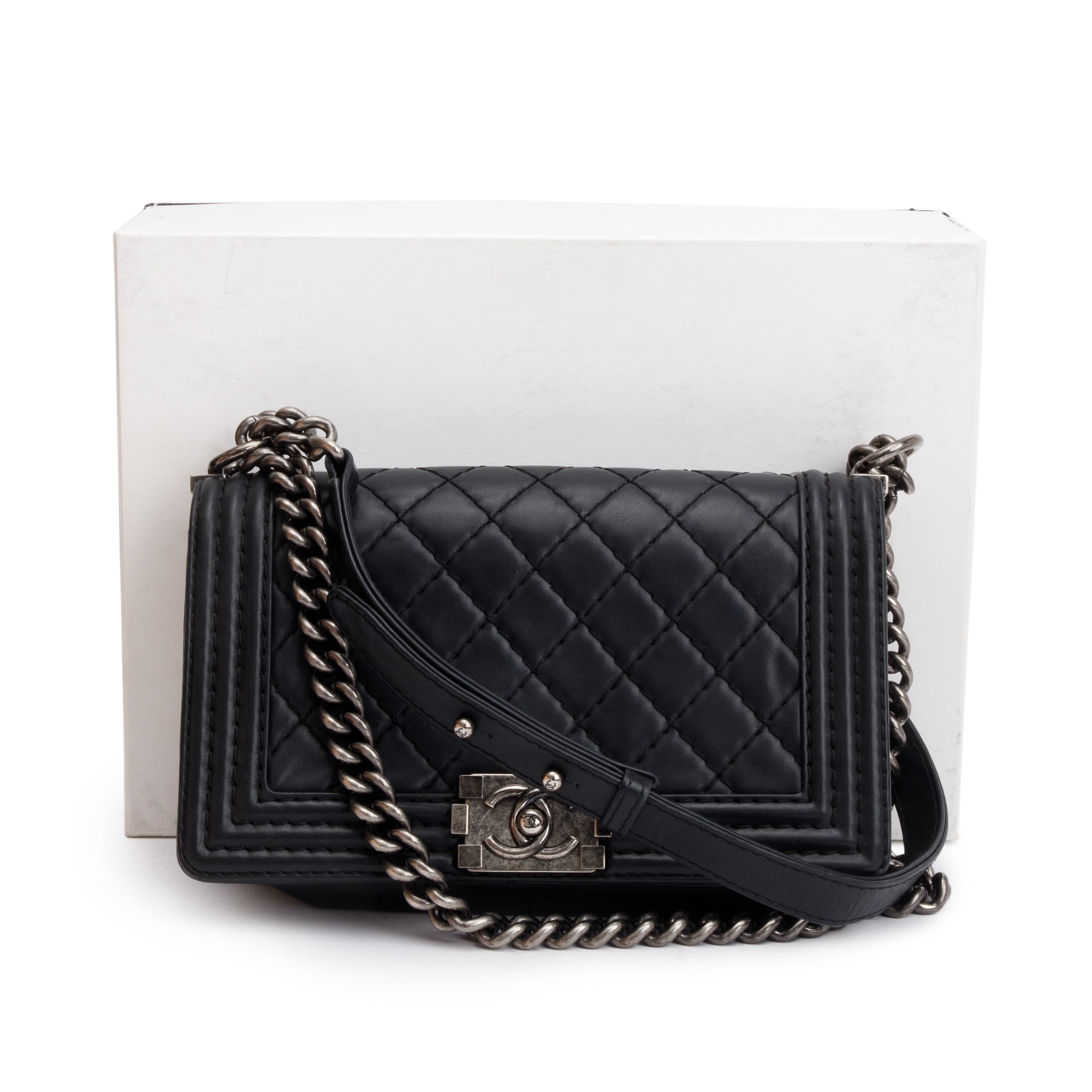 Chanel Black Quilted Lambskin Leather Medium Stitch It Boy Bag w/ Box