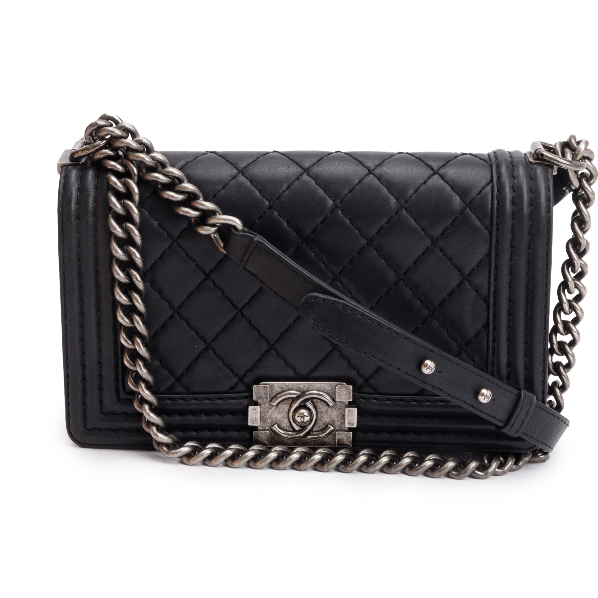 Chanel Black Quilted Lambskin Leather Medium Stitch It Boy Bag w/ Box