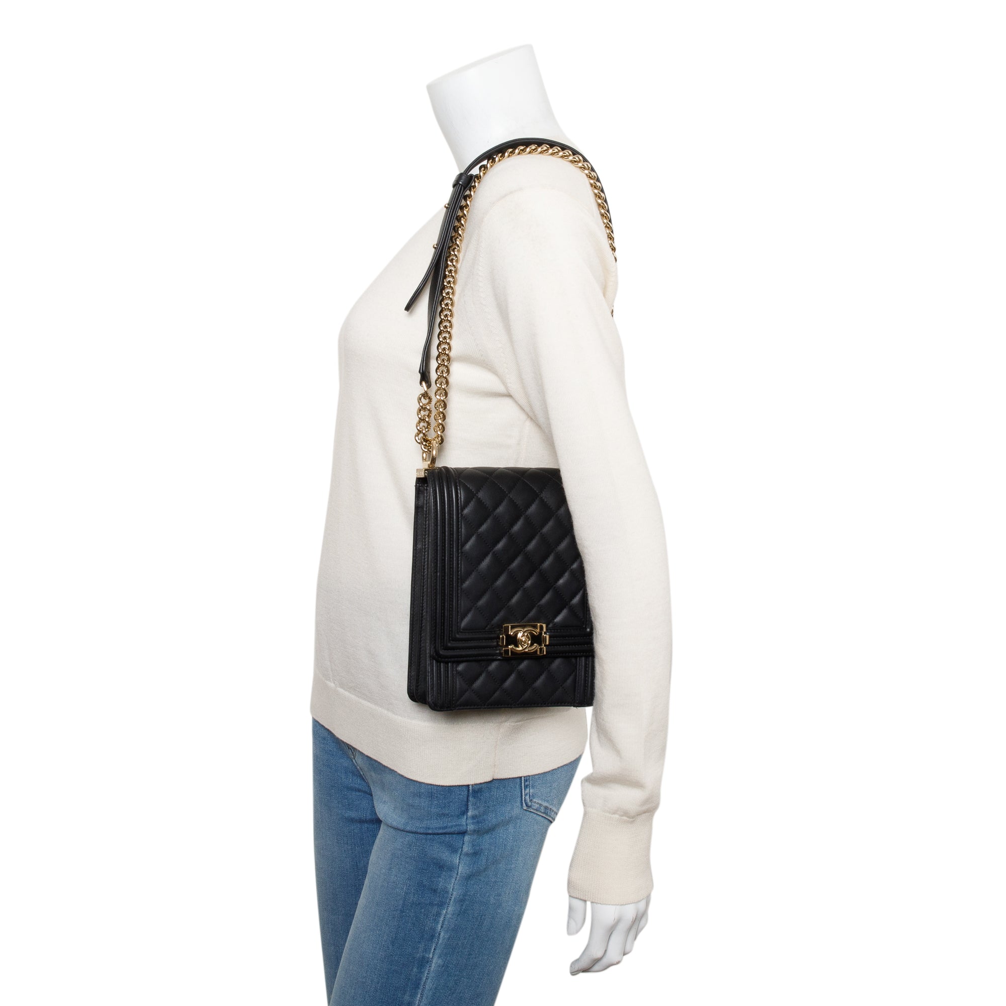 Chanel Black Quilted Lambskin Leather North/South Boy Bag w/ Box & Authenticity