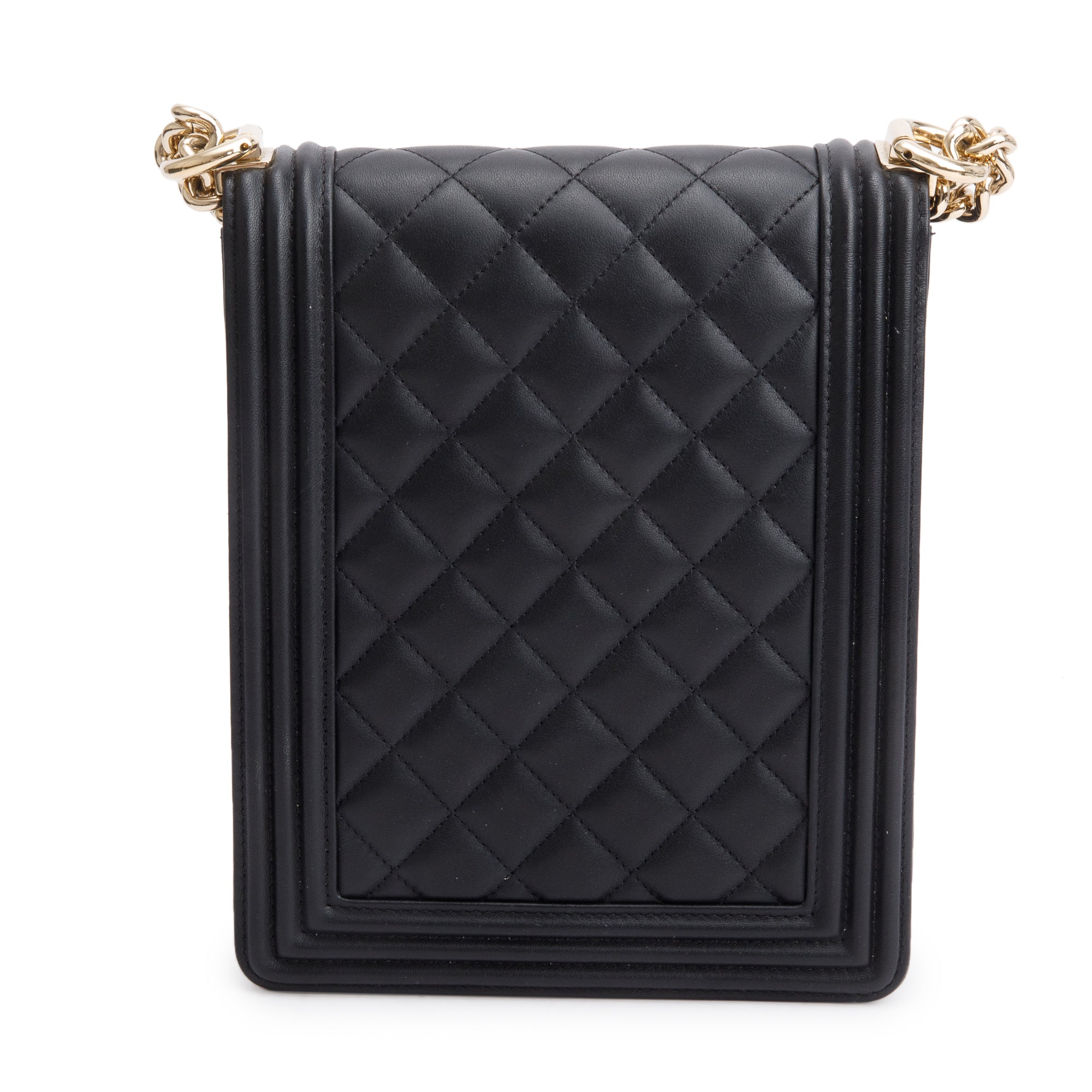 Chanel Black Quilted Lambskin Leather North/South Boy Bag w/ Box & Authenticity