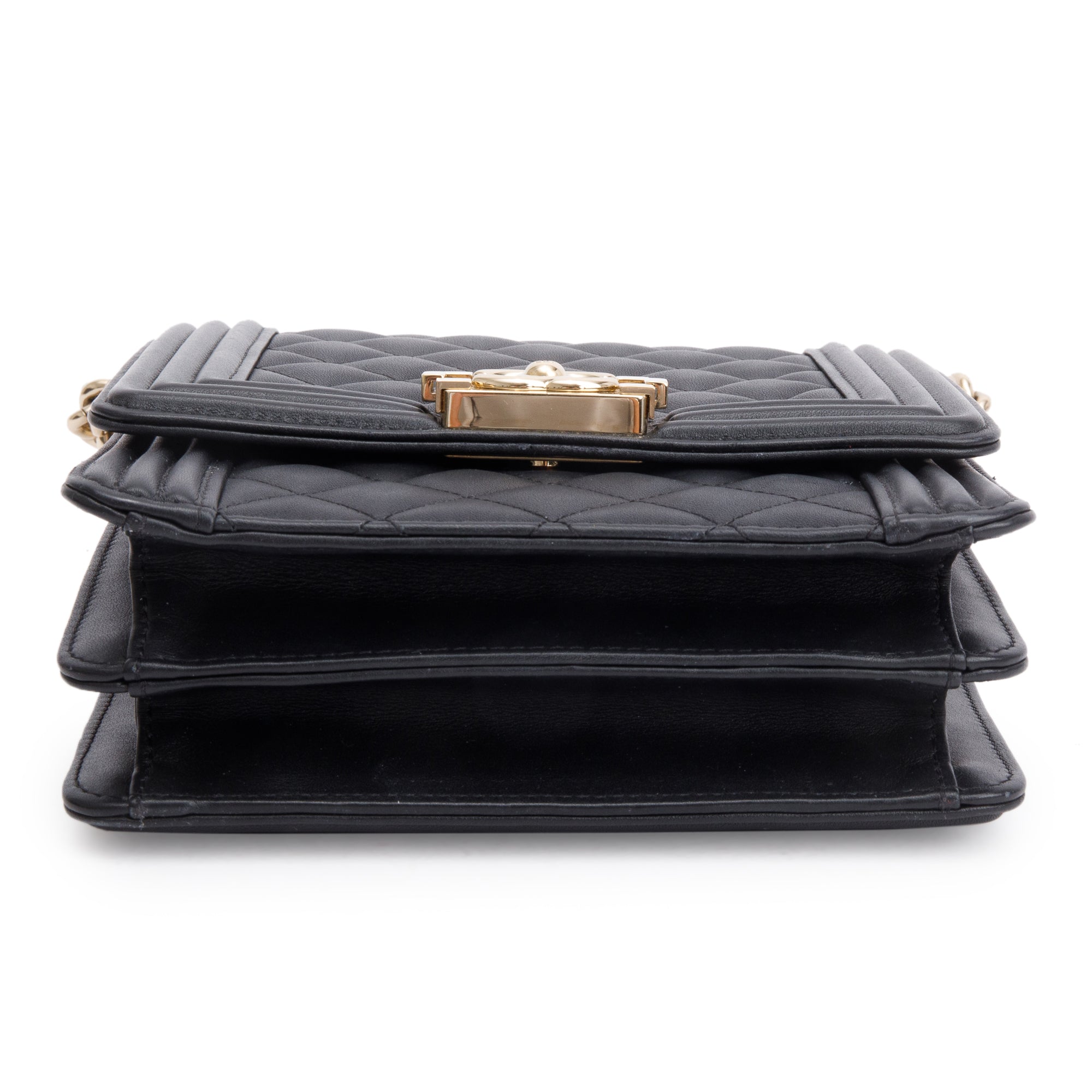 Chanel Black Quilted Lambskin Leather North/South Boy Bag w/ Box & Authenticity