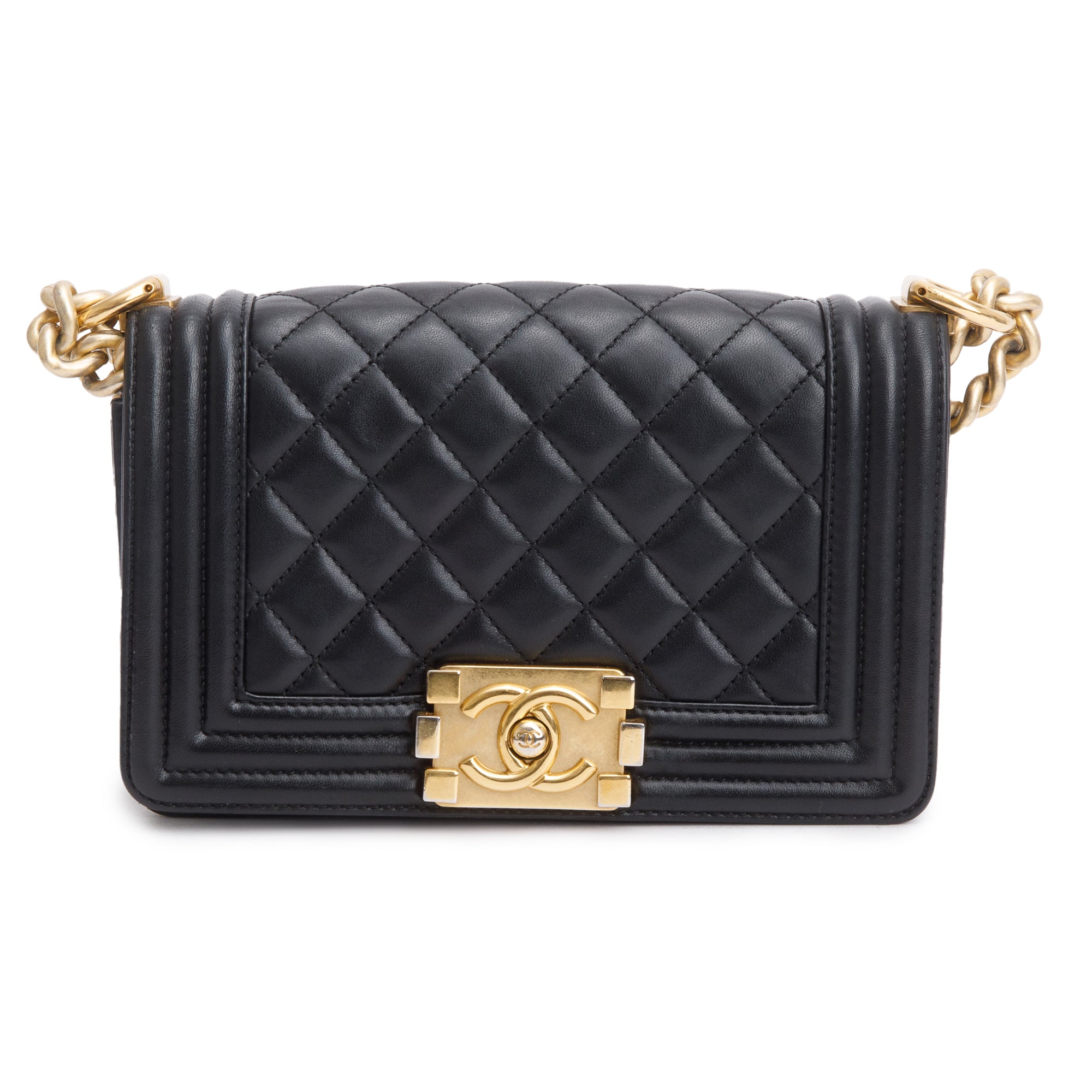 Chanel Black Quilted Lambskin Leather Small Boy Bag w/ Authenticity Card