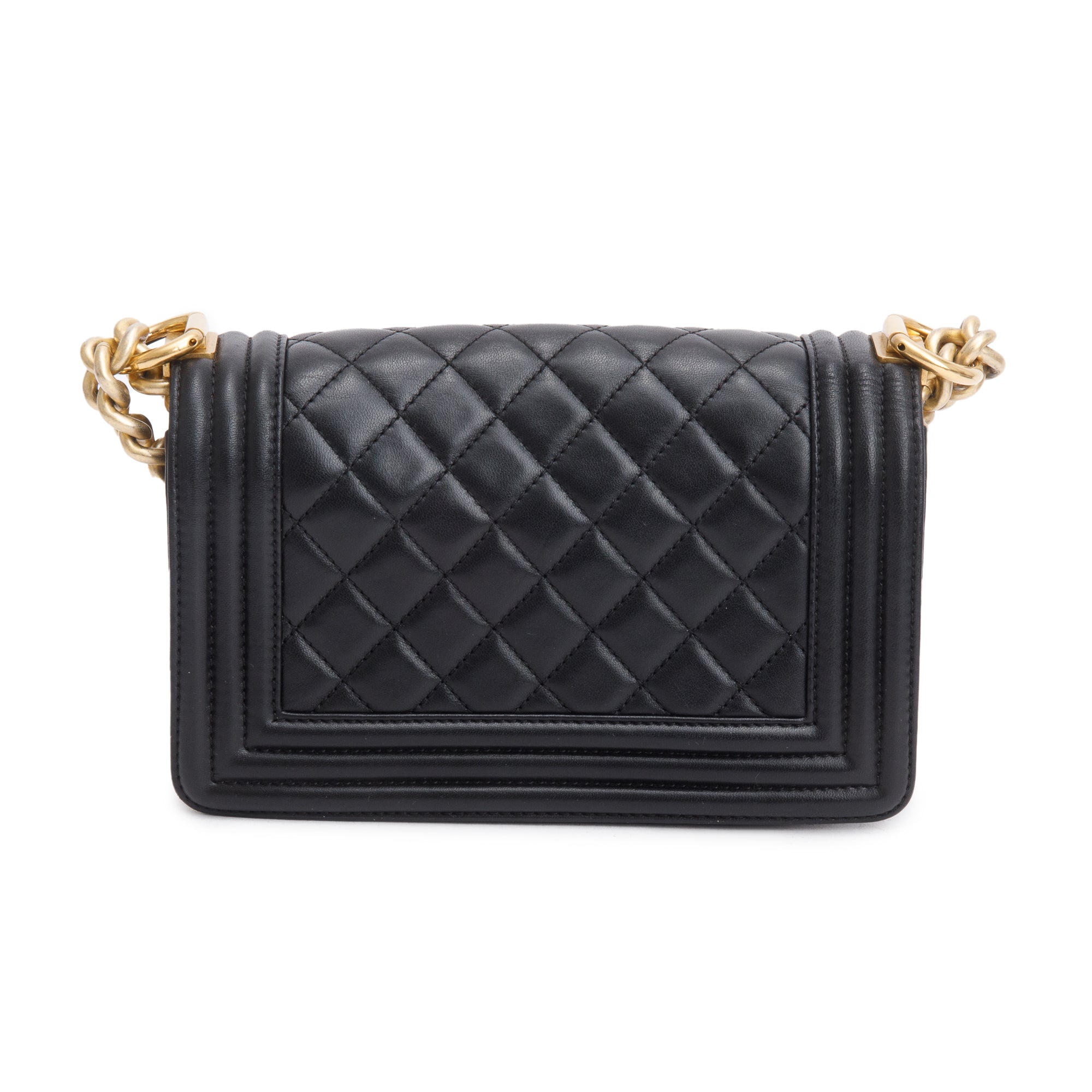 Chanel Black Quilted Lambskin Leather Small Boy Bag w/ Authenticity Card