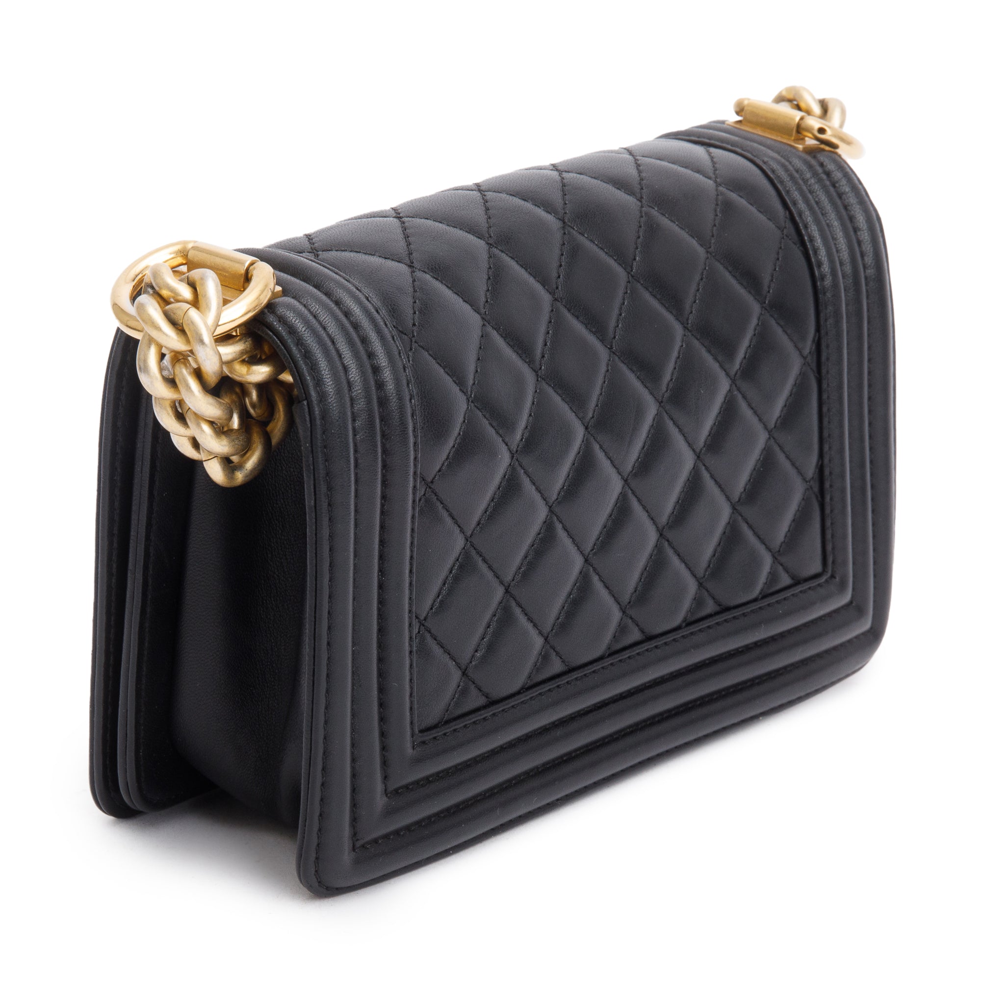 Chanel Black Quilted Lambskin Leather Small Boy Bag w/ Authenticity Card