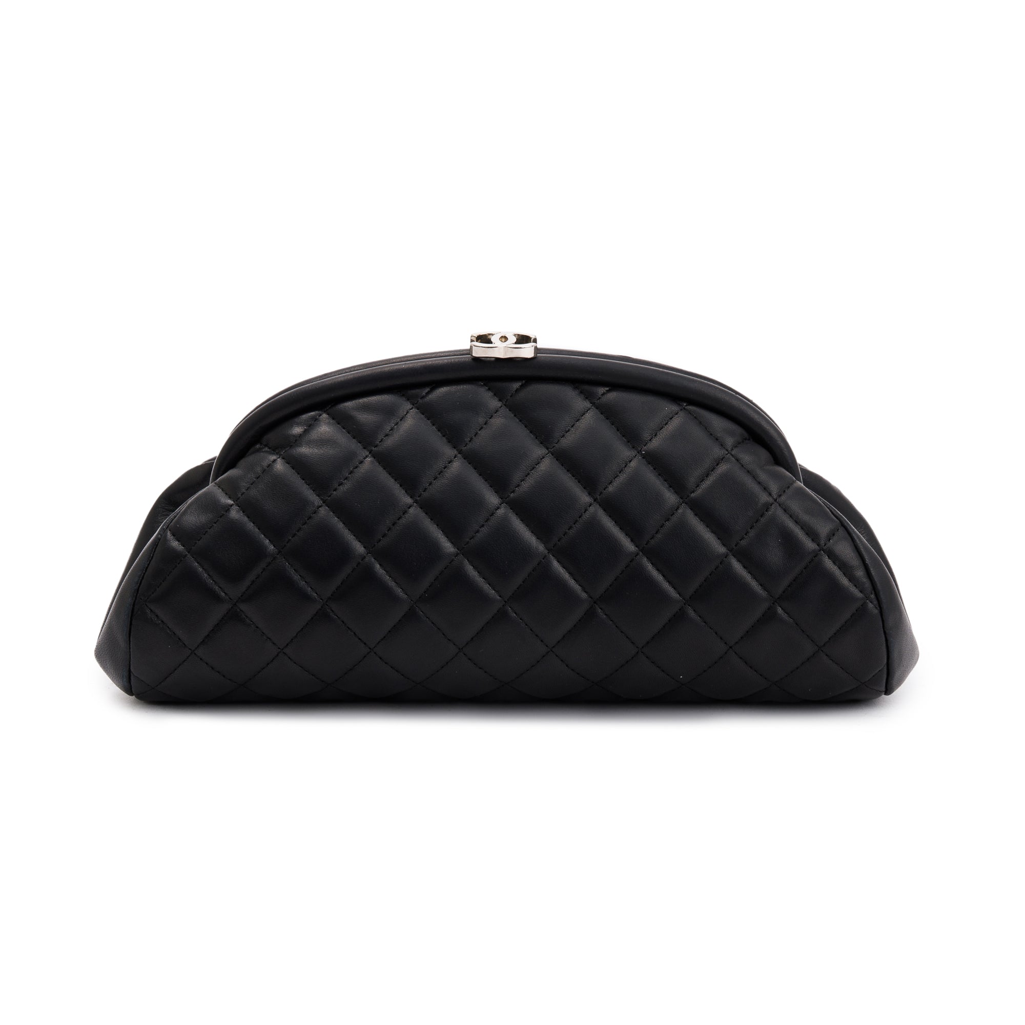 Chanel Black Quilted Lambskin Leather Timeless Frame Clutch w/ Box