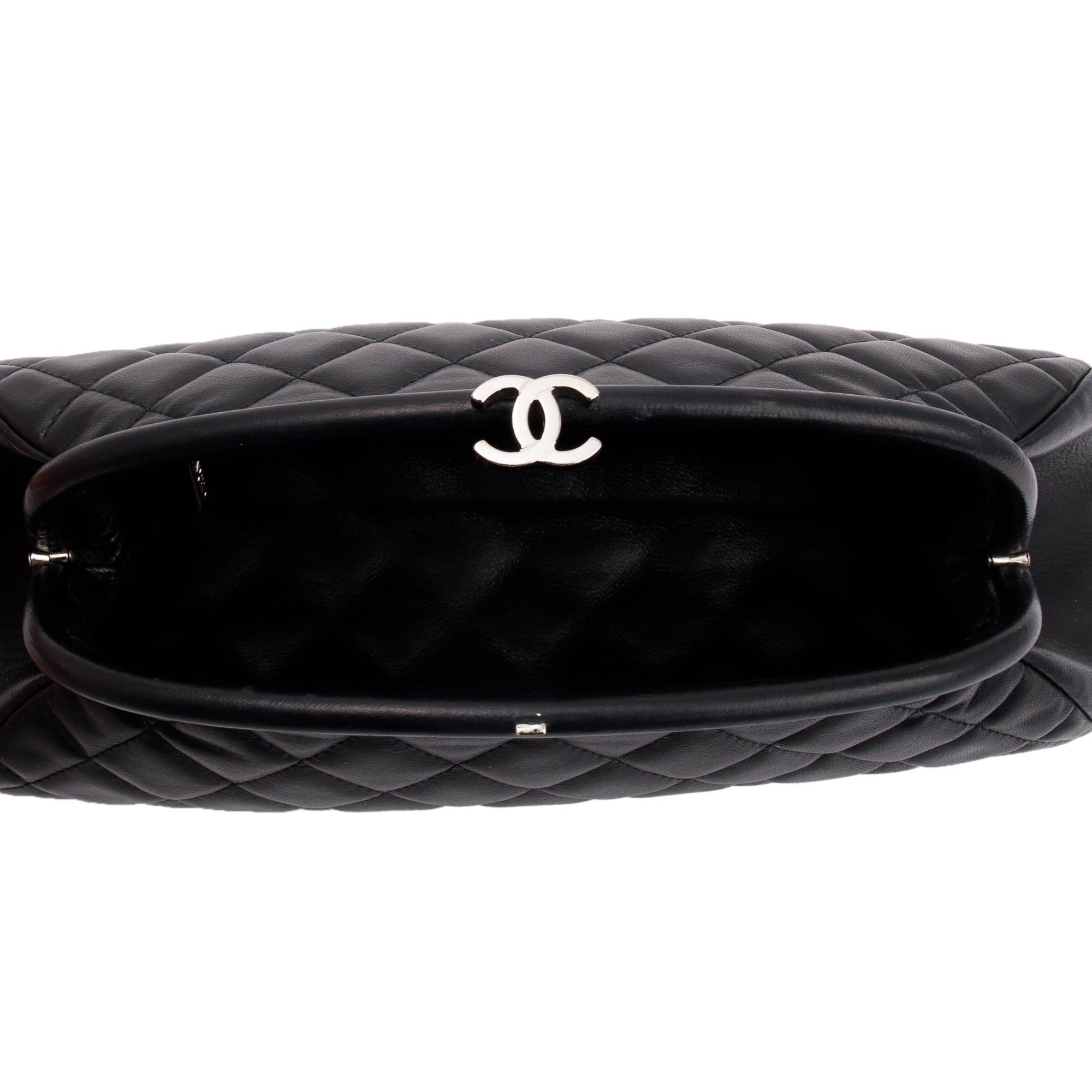 Chanel Black Quilted Lambskin Leather Timeless Frame Clutch w/ Box