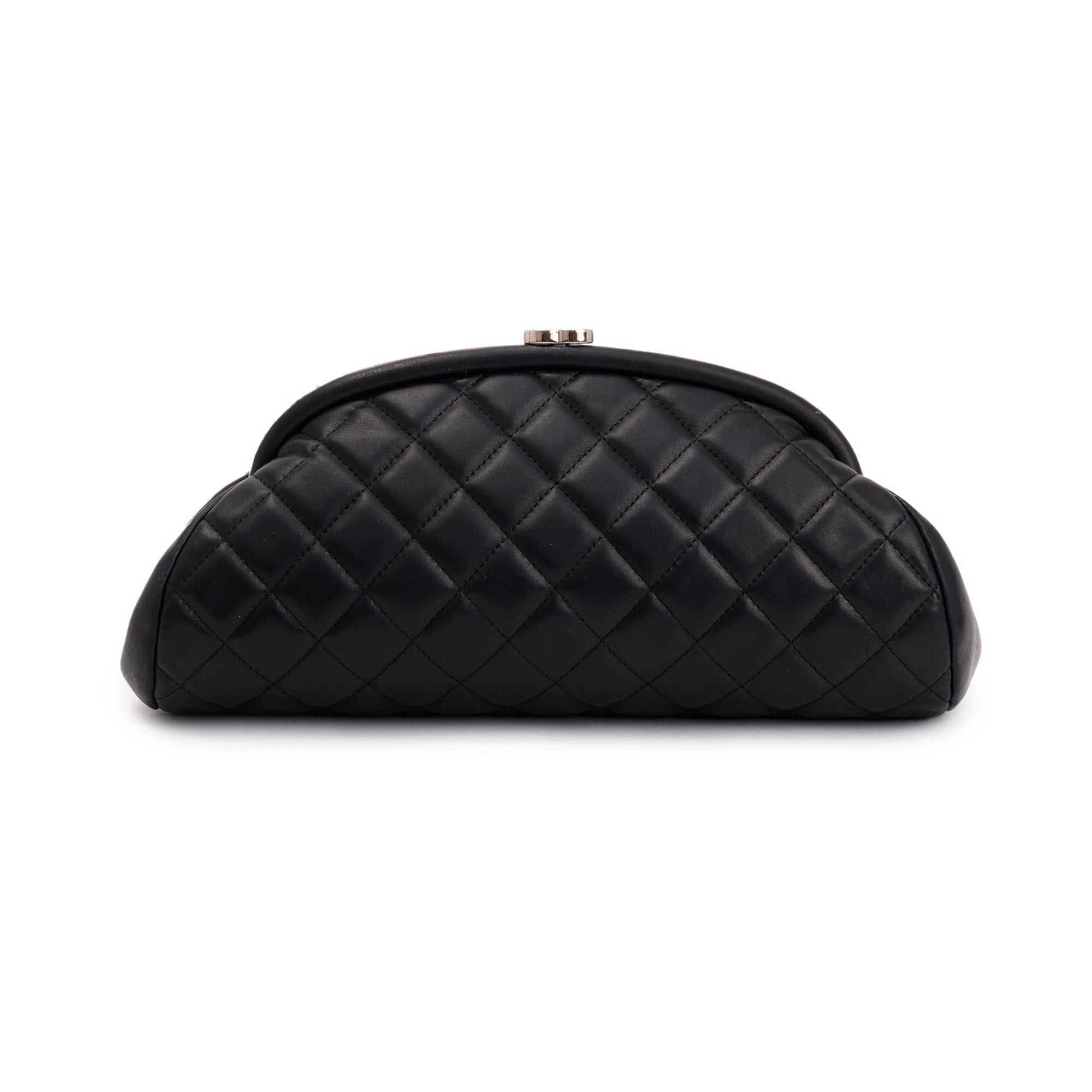 Chanel Black Quilted Lambskin Leather Timeless Frame Clutch w/ Box