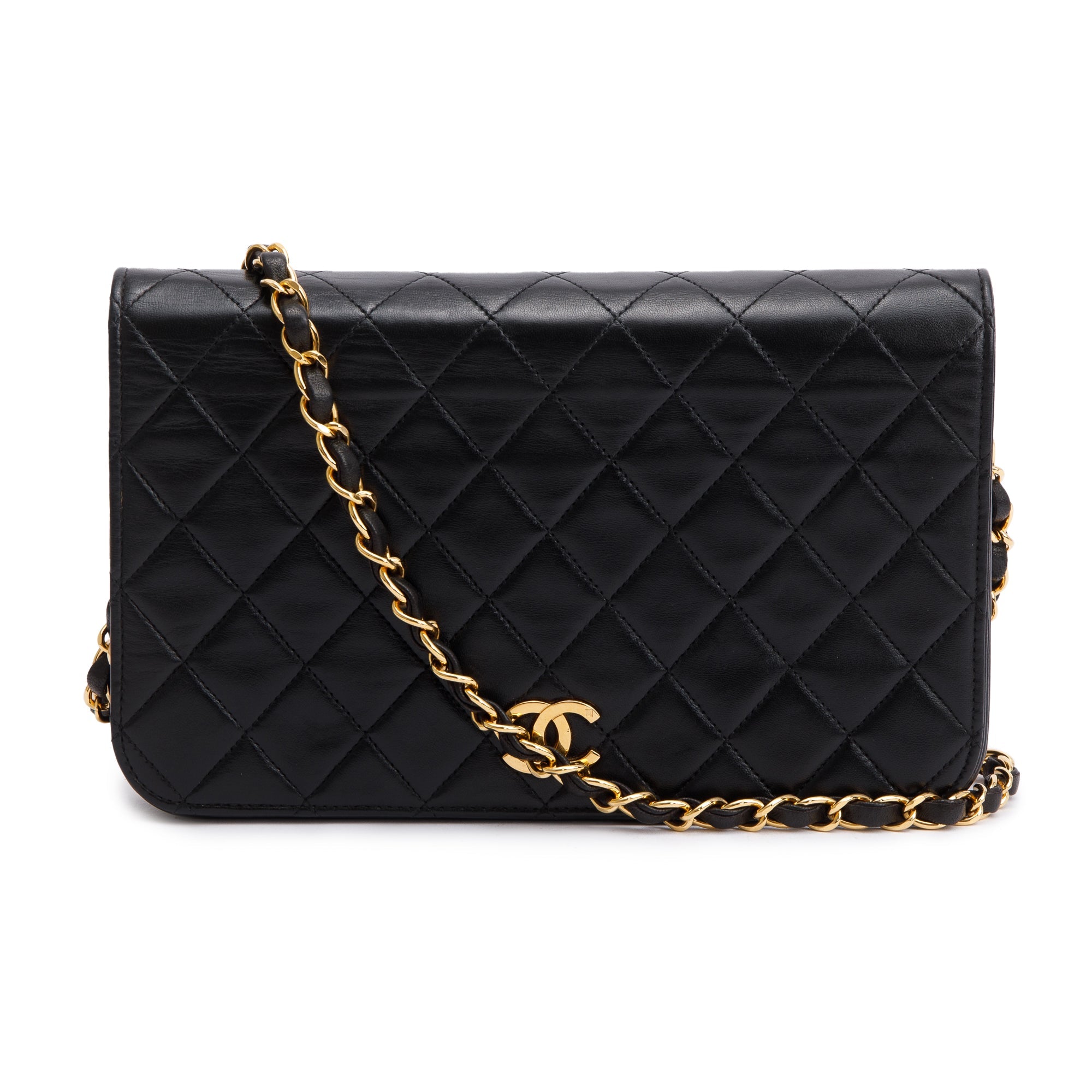 Chanel Black Quilted Lambskin Leather Vintage Medium Full Flap Bag