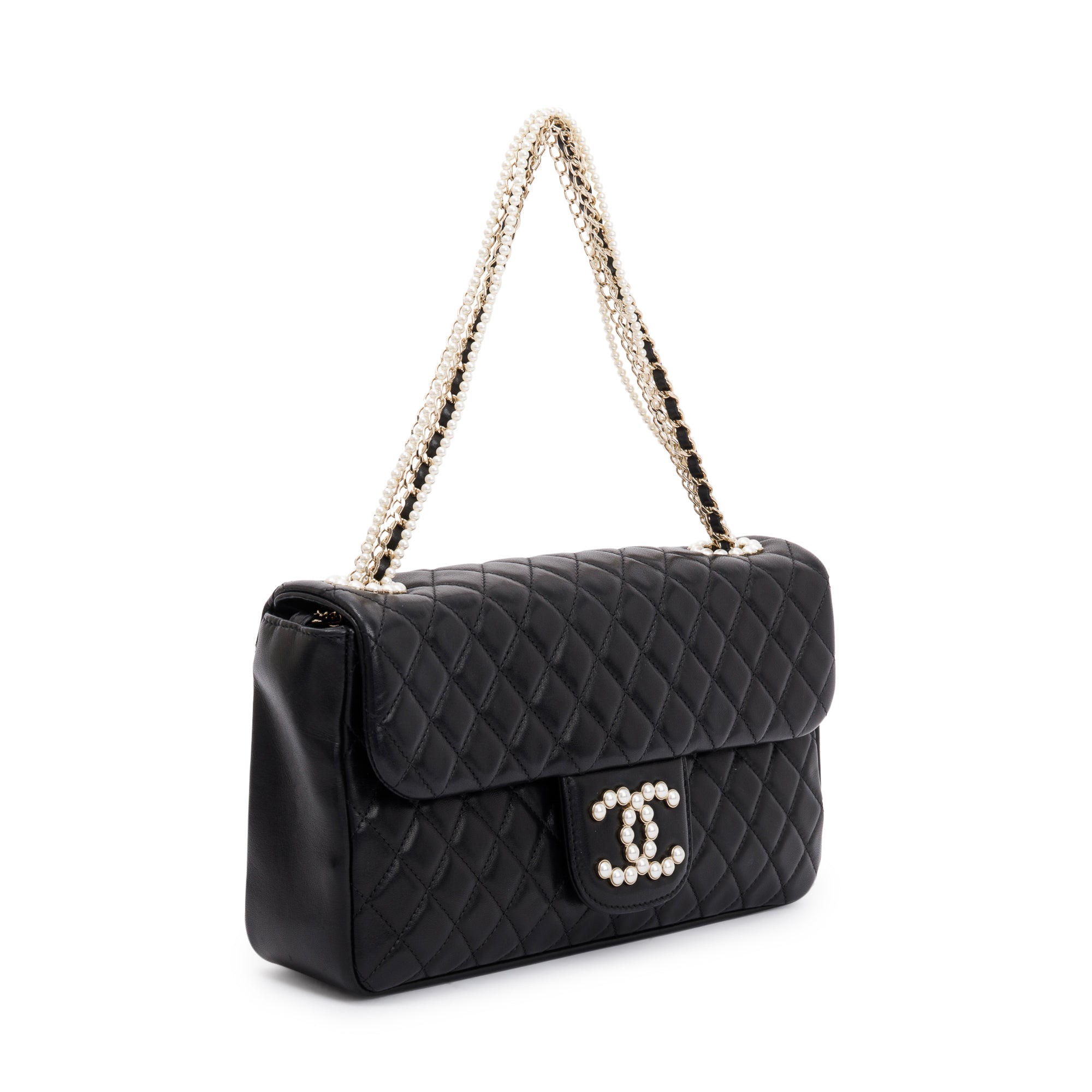 Chanel Black Quilted Lambskin Leather Westmintser Pearl Flap Bag w/ Box & Authenticity Card