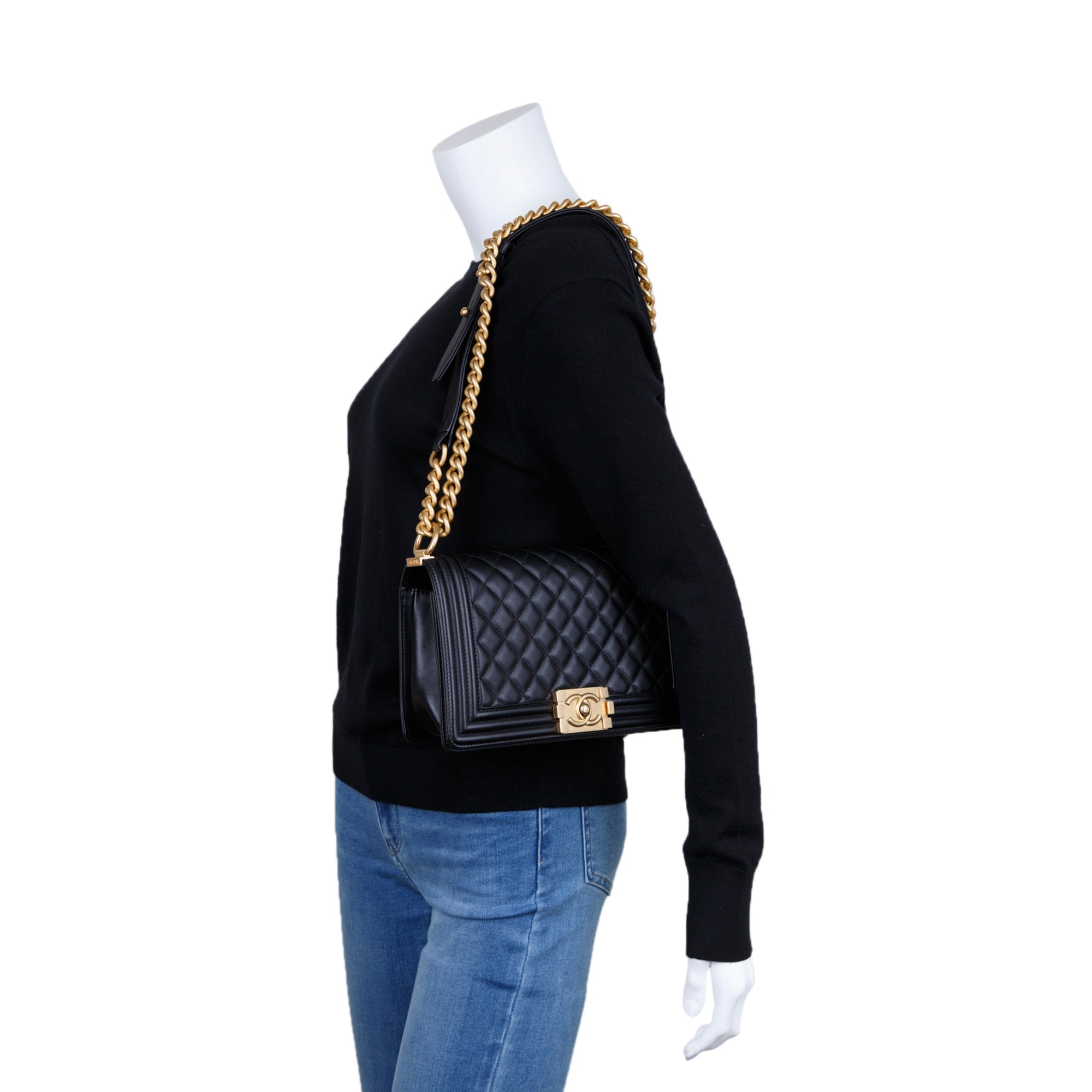 Chanel Black Quilted Lambskin Medium Boy Bag w/ Authenticity Card