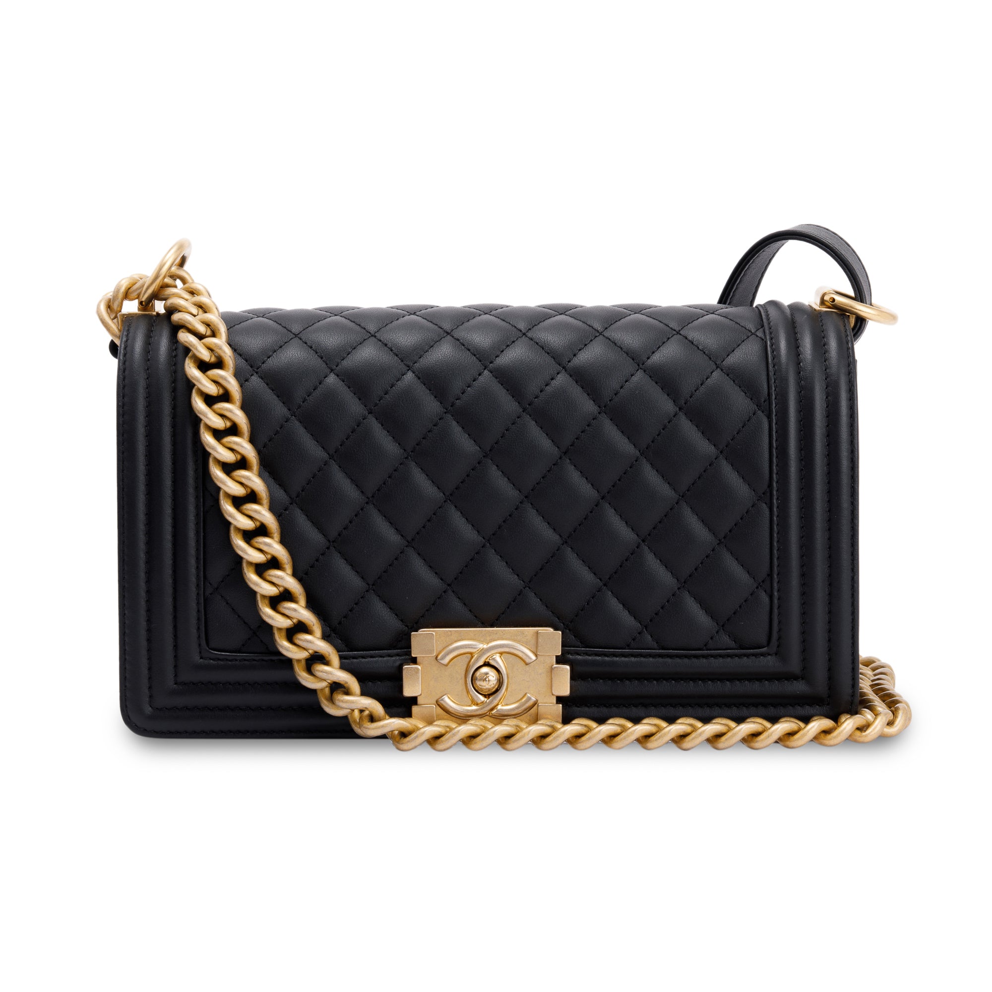 Chanel Black Quilted Lambskin Medium Boy Bag w/ Box