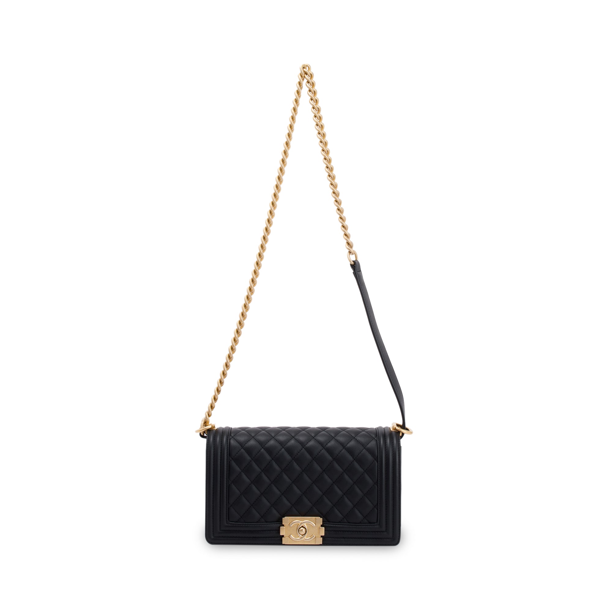 Chanel Black Quilted Lambskin Medium Boy Bag w/ Box