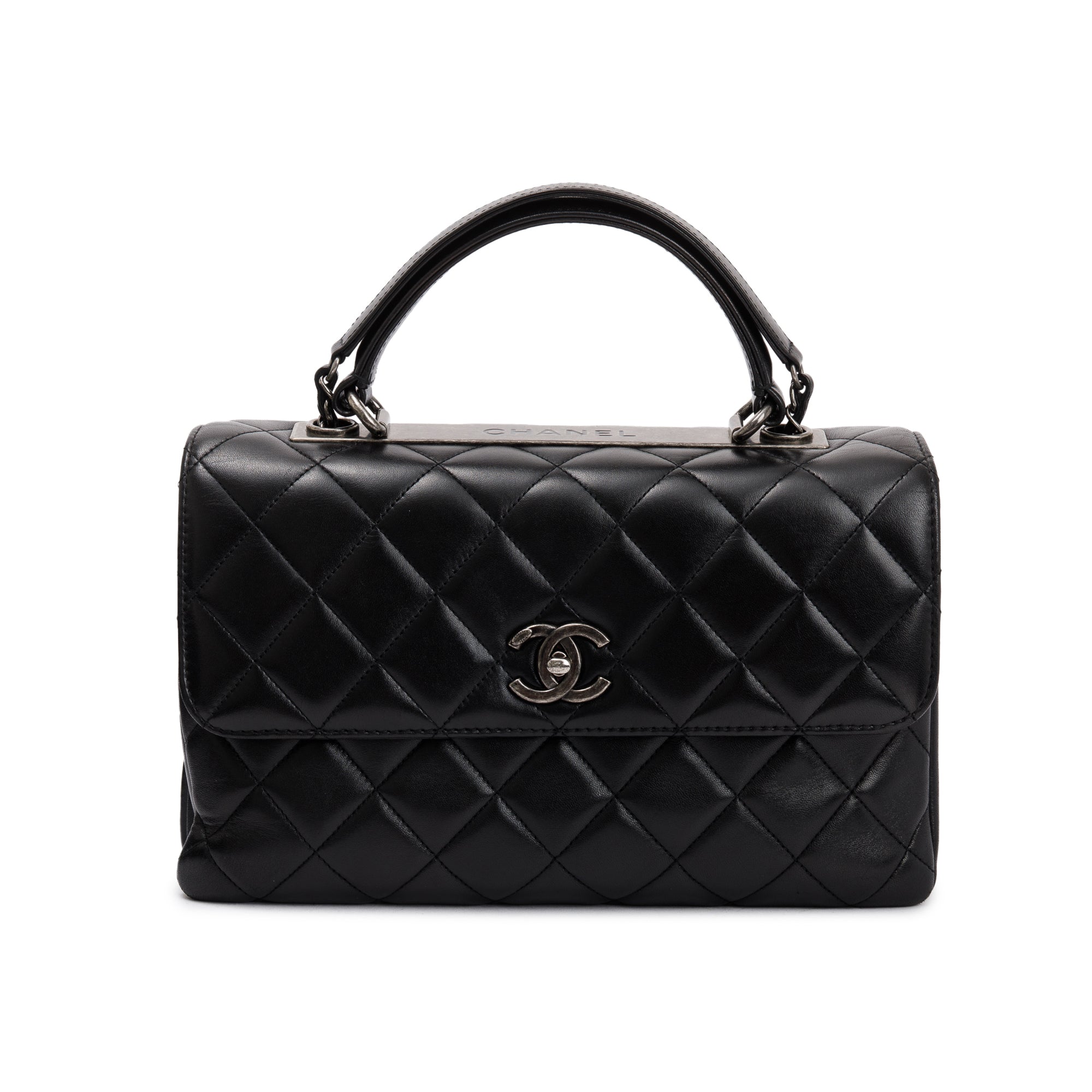 Chanel Black Quilted Lambskin Trendy CC Medium Top Handle Flap Bag w/ Authenticity Card