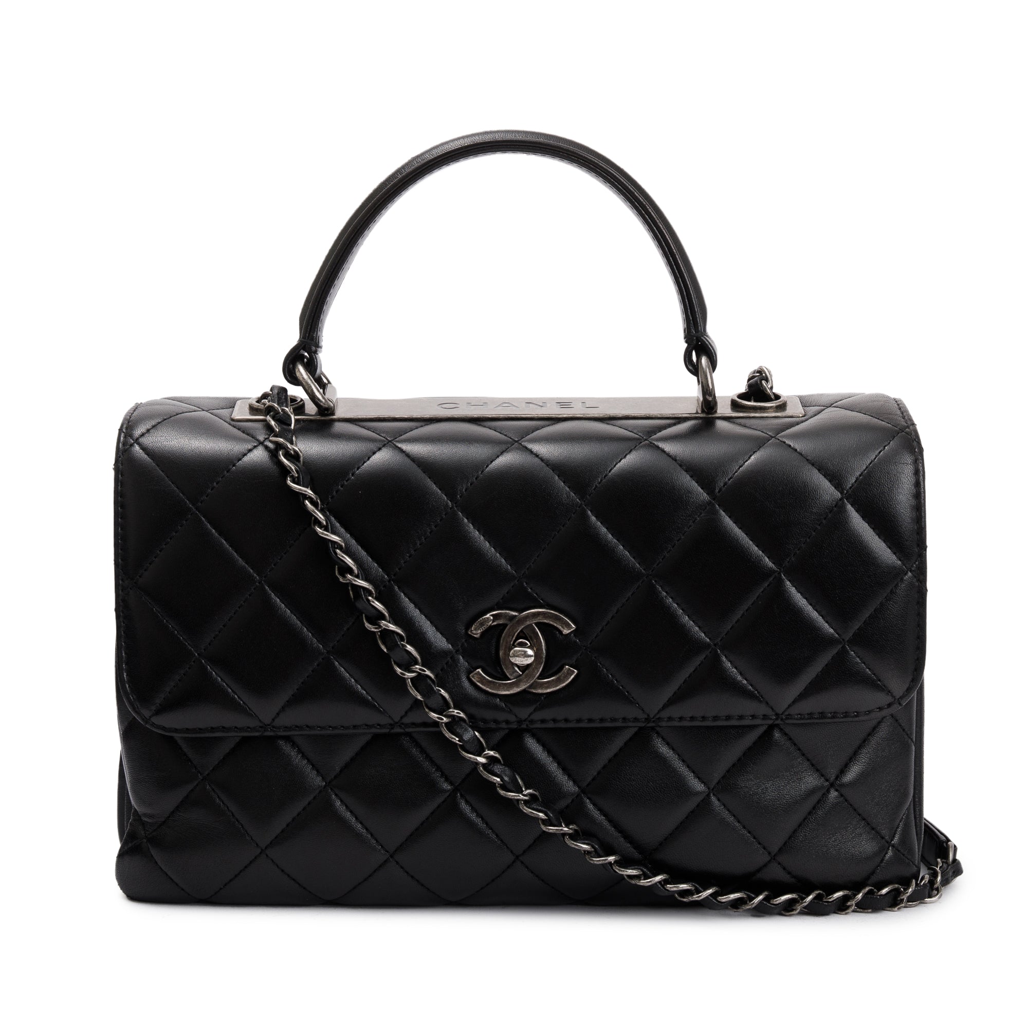 Chanel Black Quilted Lambskin Trendy CC Medium Top Handle Flap Bag w/ Authenticity Card
