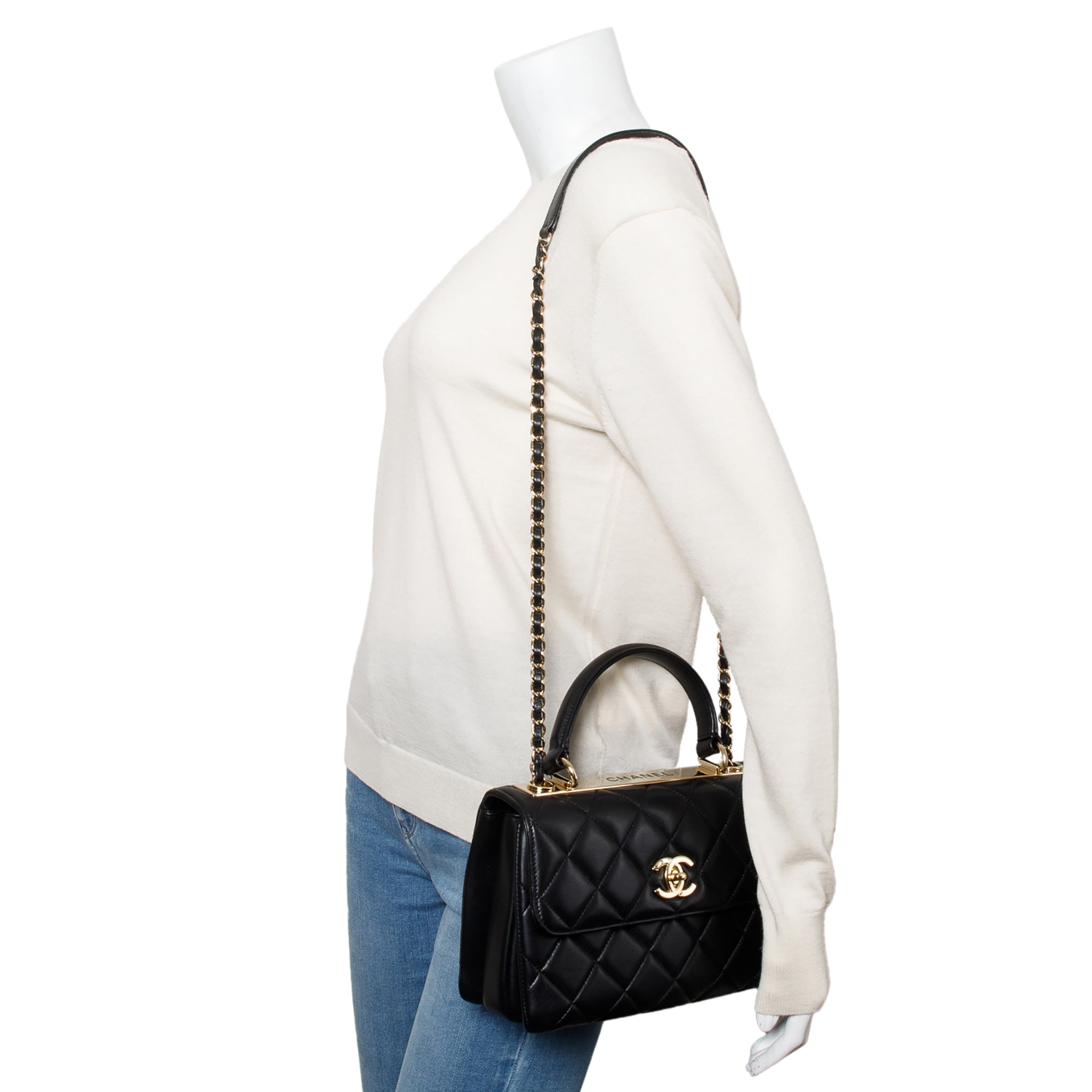 Chanel Black Quilted Lambskin Trendy CC Small Top Handle Flap Bag w/ Authenticity Card